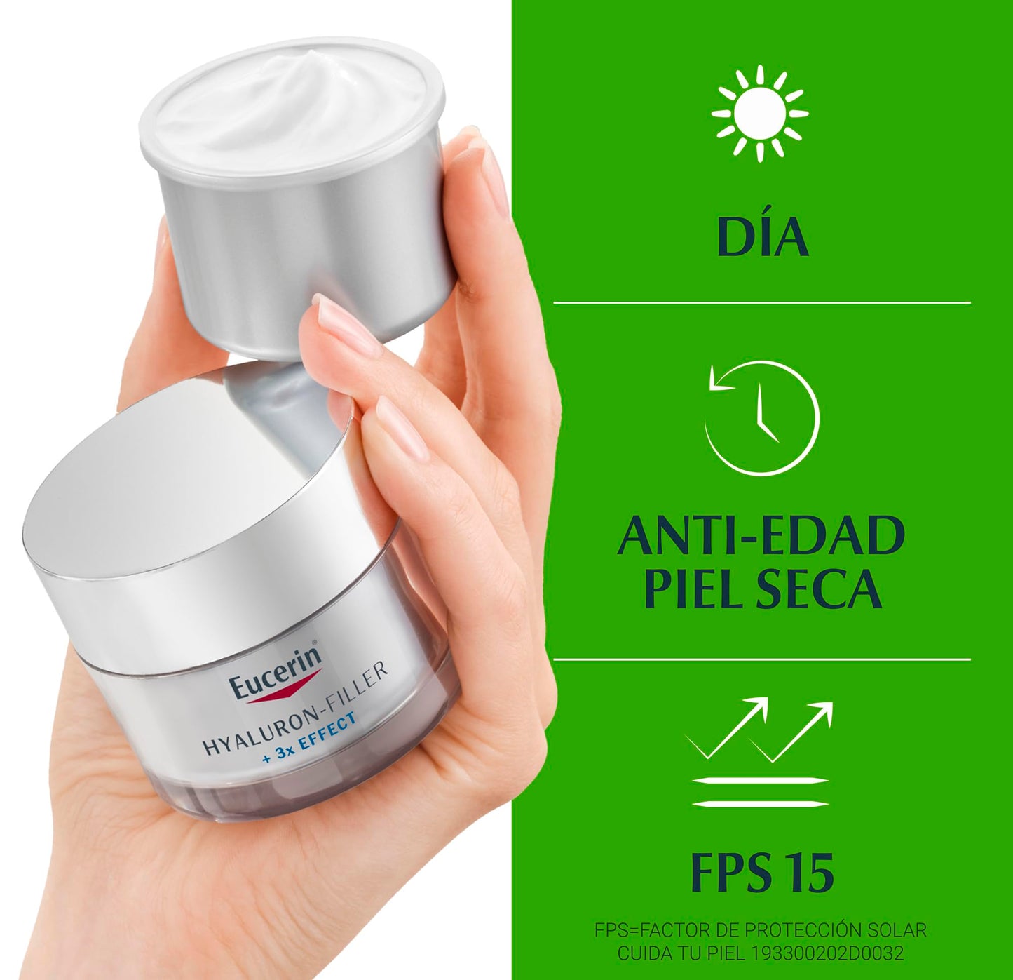 Eucerin Refill Crema anti edad Hyaluron-Filler Crema de Día FPS15 (50 ml) con ácido hialurónico que ayuda a reducir líneas de expresión