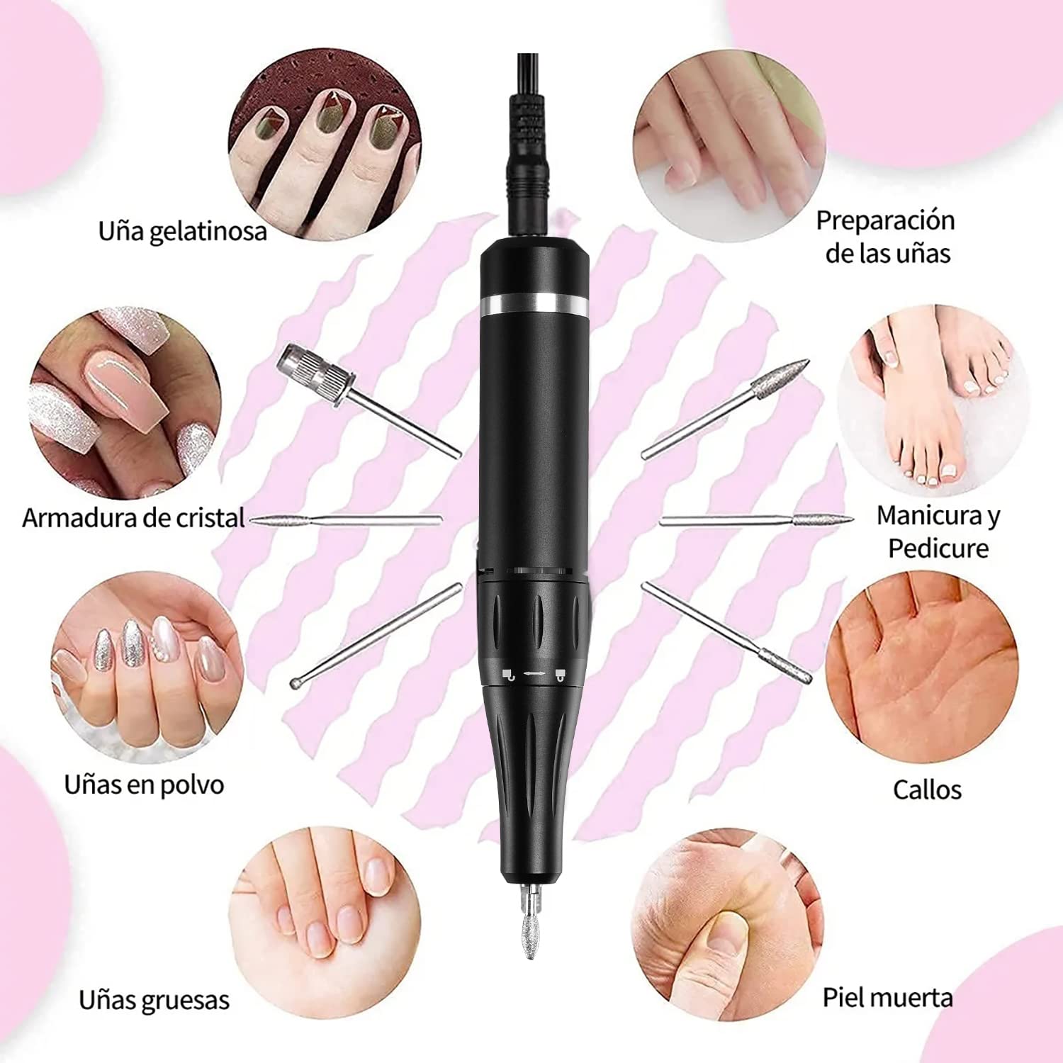 Pulidor de Uñas Eléctrico 35000 rpm | Kit Profesional con 6 Accesorios