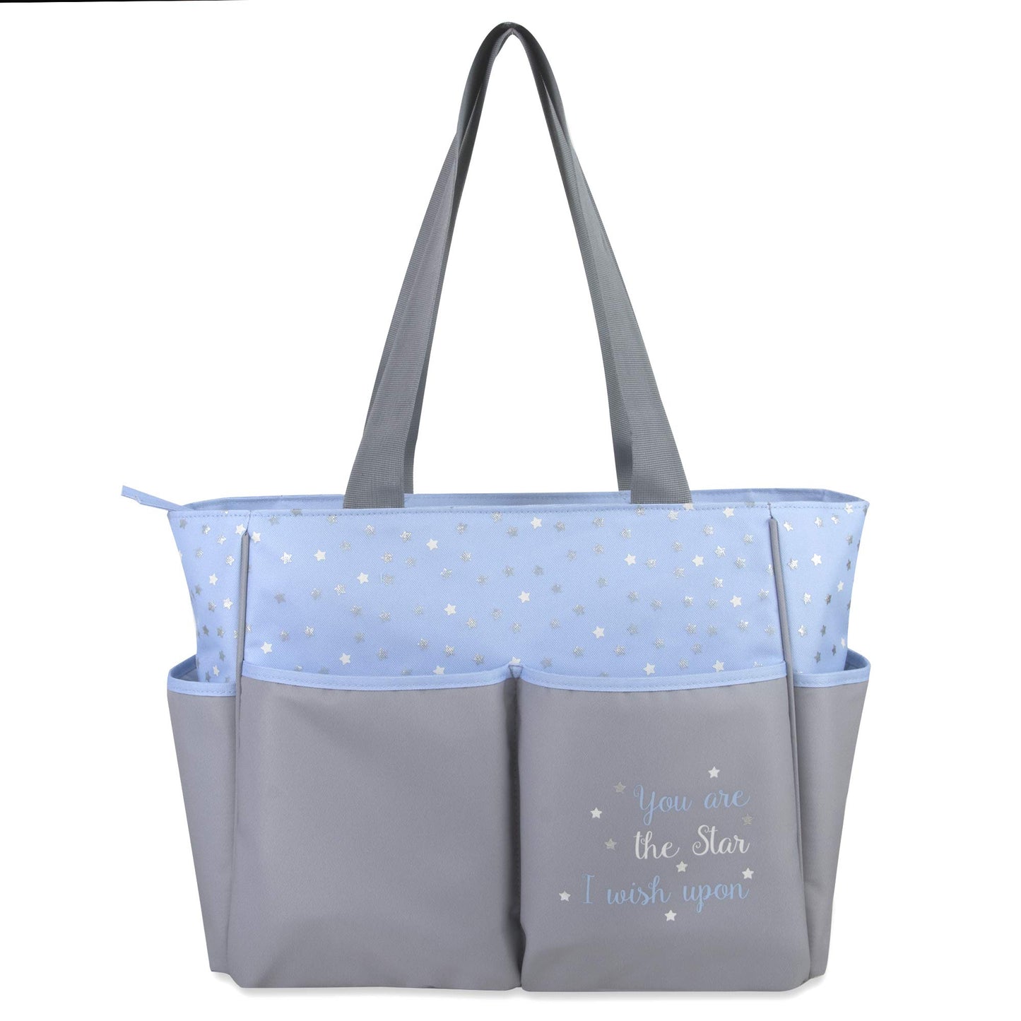 Bolsa de pañales de 5 piezas con sol, luna y estrellas, bolsillo para toallitas, bolsa para pañales sucia, cambiador (gris/azul)