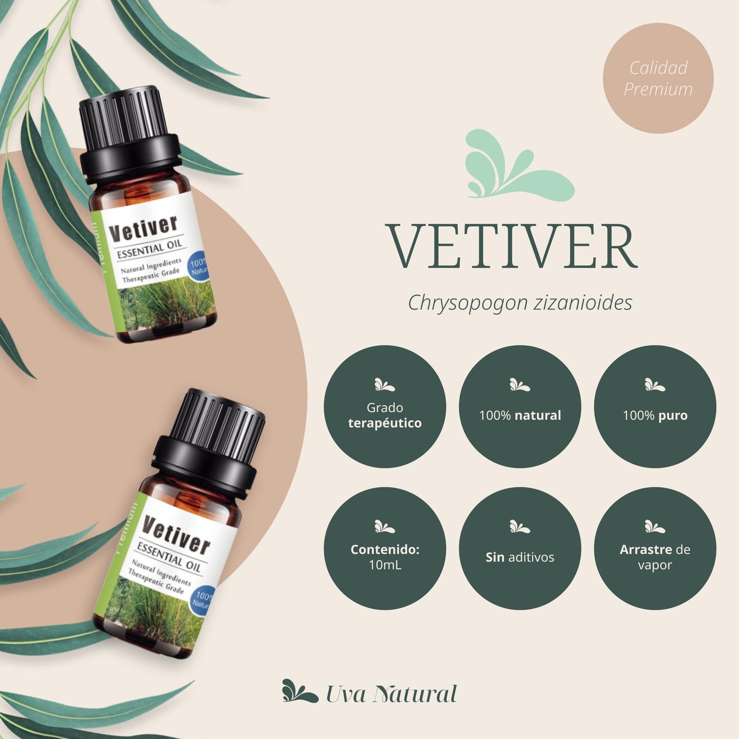 Aceites Esenciales Vetiver Natural UVa Conjunto de Difusores y Humidificadores Aromaterapia 10 ML