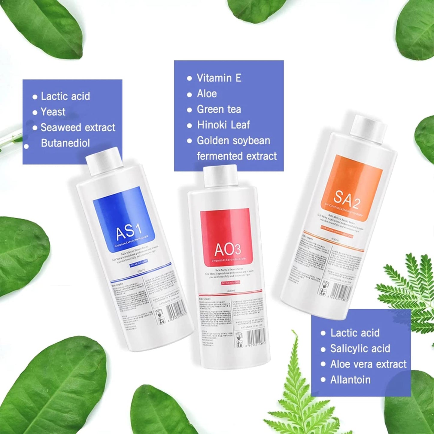 Crowsuggy Aqua Peeling Solution, Top Salon Skin Scrub, Hydra Skin Scrub Solución especial, solución de burbujas pequeñas (3 botellas x 400 ml)