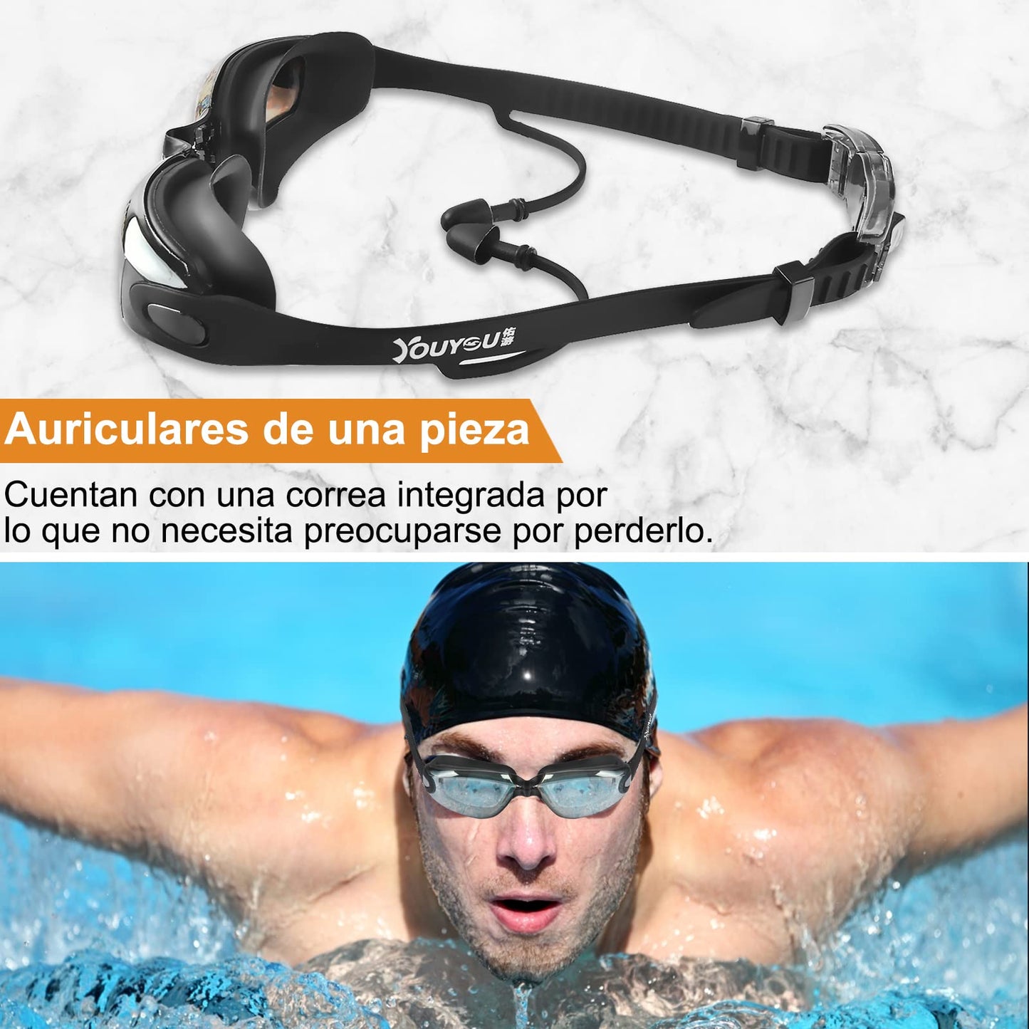 Gafas de Natación, Kit de Natación 5 en 1, Incluye Gafas de Natación, Gorro de Natación, Auriculares y Clips para la Nariz, Bolsa de Natación, Adecuado para Hombres y Mujeres Adultos y Niños Azul