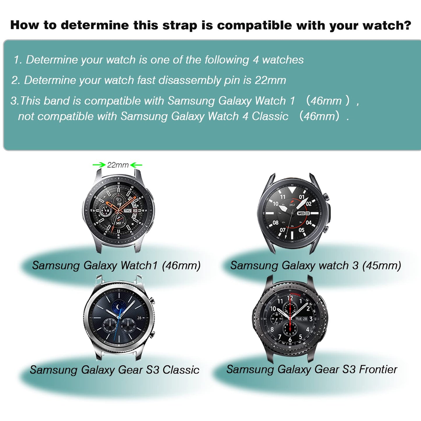 HSWAI Compatible con Samsung Galaxy Watch 46mm bandas/Gear S3 Frontier, Classic Watch Bands/Galaxy Watch 3 bandas 45mm, 22mm bandas de silicona suave pulsera correa deportiva para hombres y mujeres