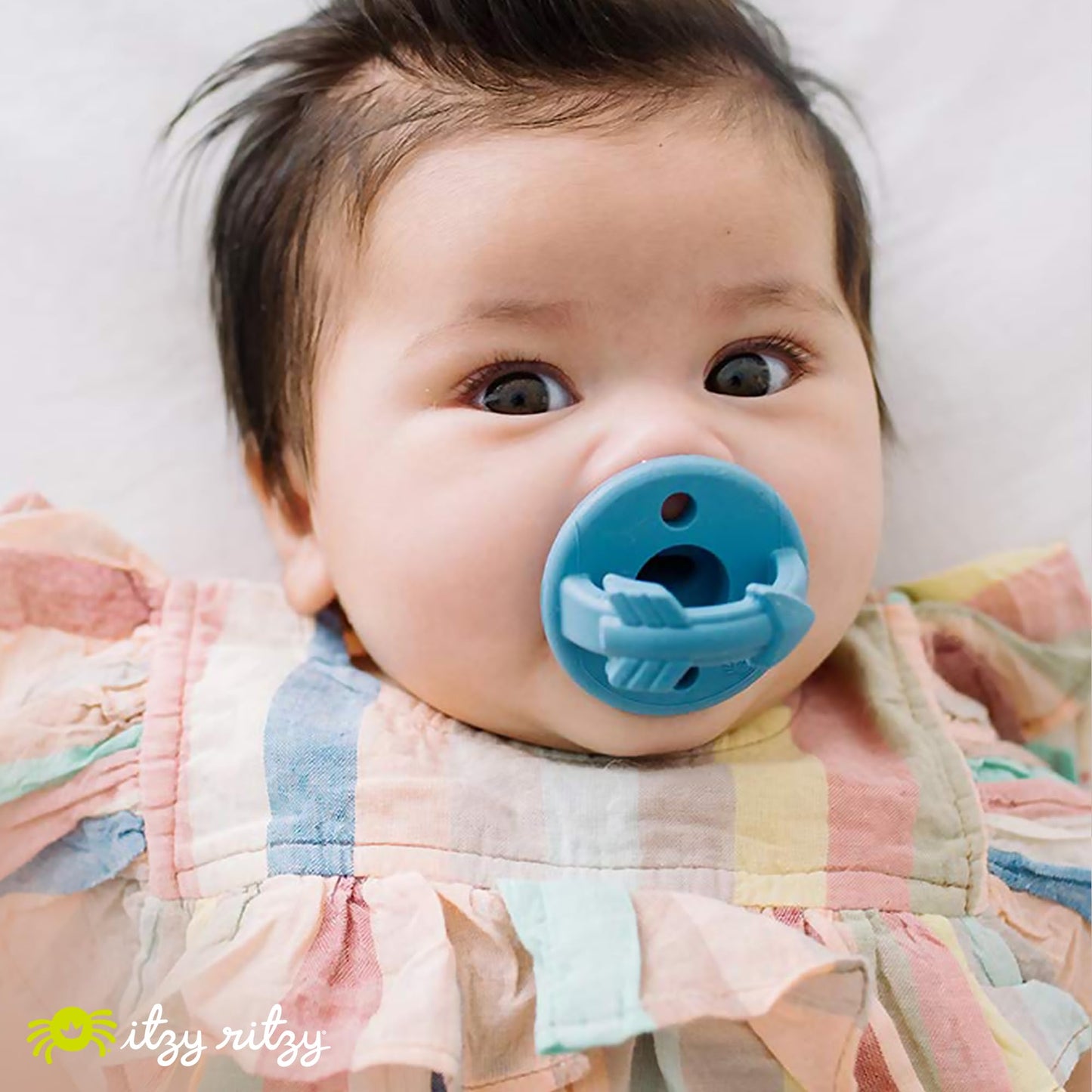 Itzy Ritzy Sweetie Soother Pacifier Set - Silicone Newborn Pacifiers with Collapsible Handle & Two Air Holes For Added Safety; Set of 2 in Light Blue & Dark Blue, Ages Newborn & Up