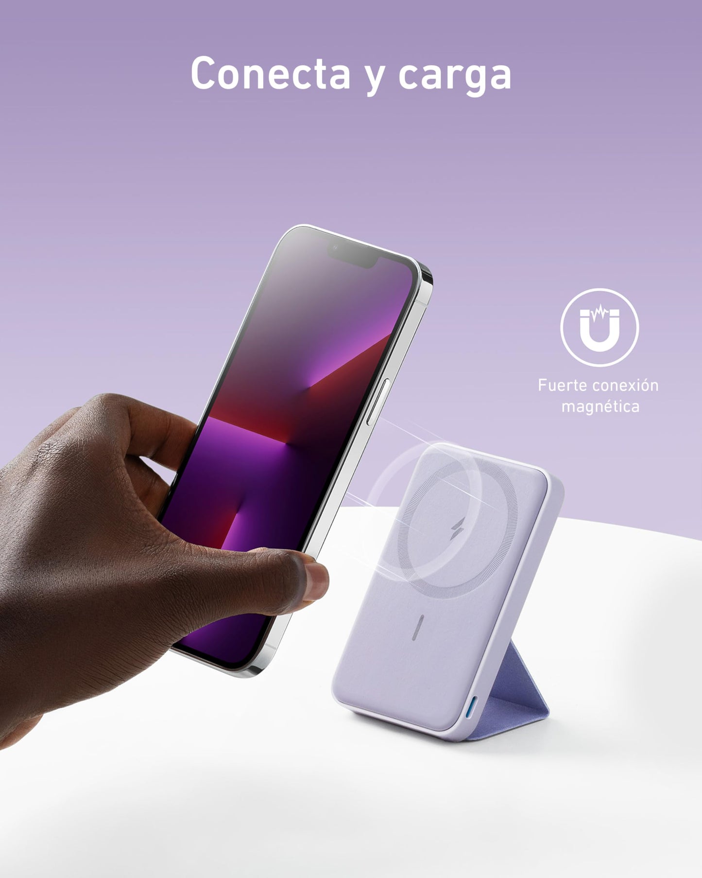 Batería Portátil Anker Púrpura Magnética con Soporte y USB-C para iPhone 15/14/13
