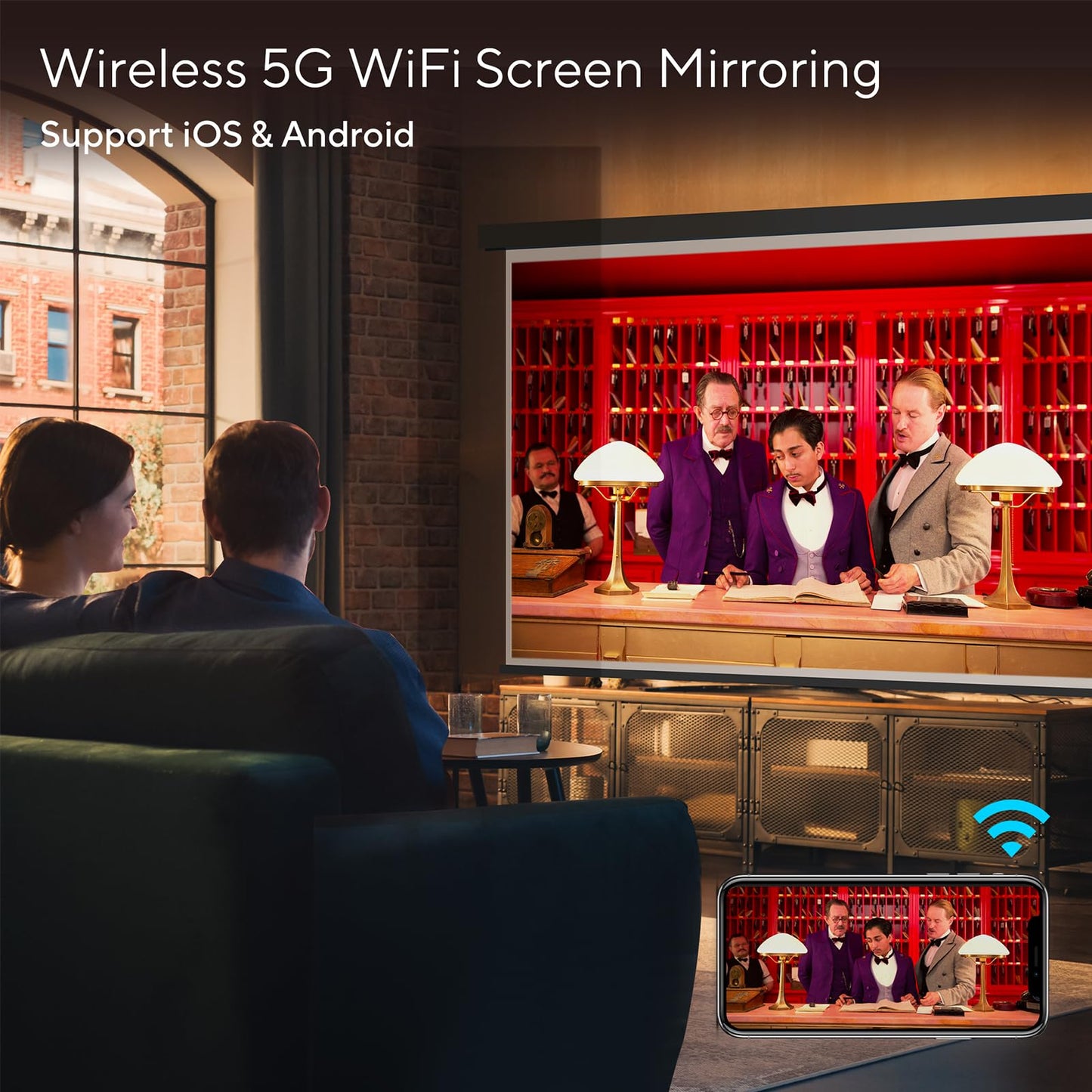 AKIYO Mini Proyector WiFi Bluetooth con Tripode, Portátil Proyector Soporta Full HD 1080P, Videoproyector Cine en Casa, para iOS/Android/USB/TV Stick/HDMI, Regalo para Niños