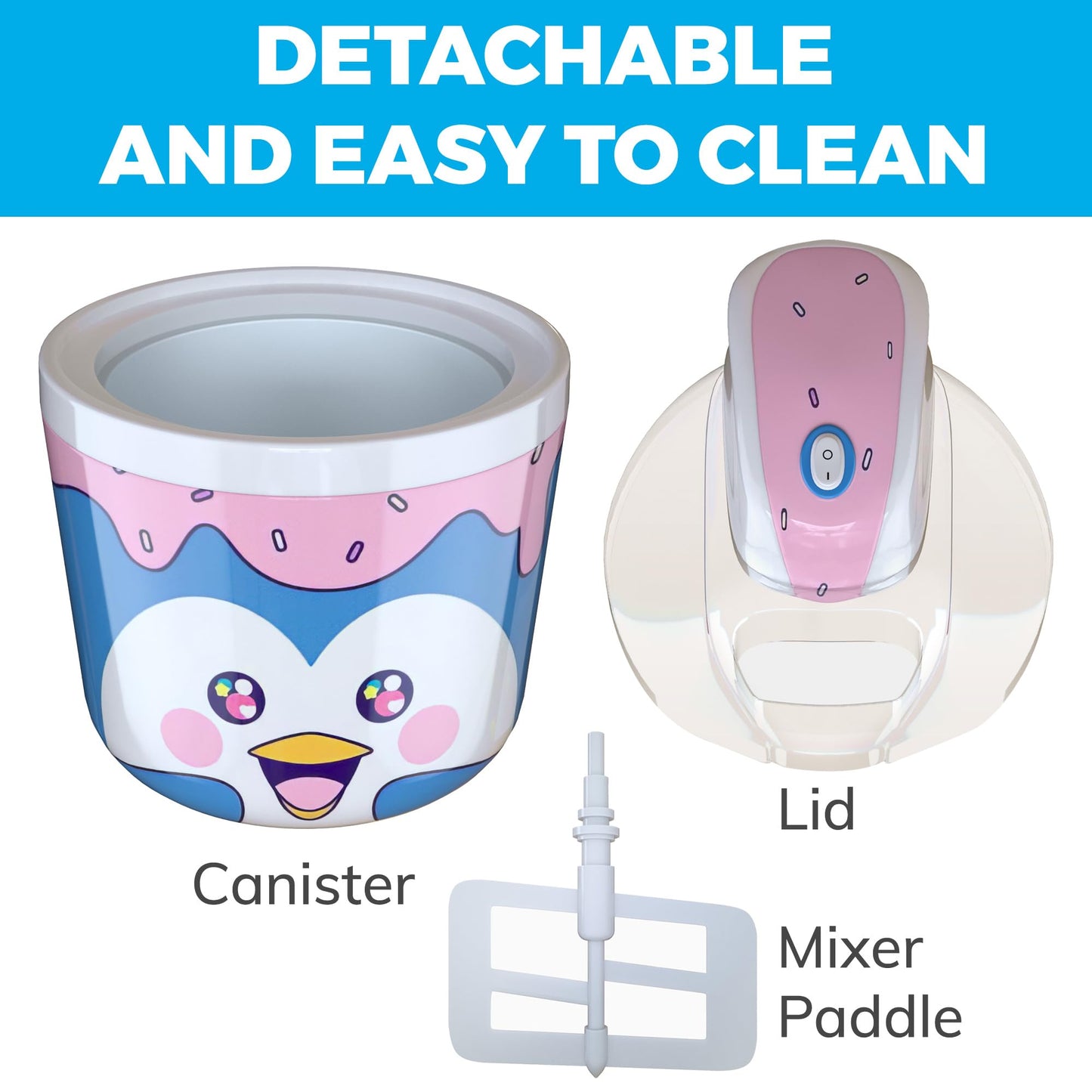 Máquina eléctrica para hacer helados de pingüino de 1.2 cuartos de galón para niños, la mejor máquina de helado de encimera para servicio suave casero, sorbete, gelatina, yogur congelado, postres