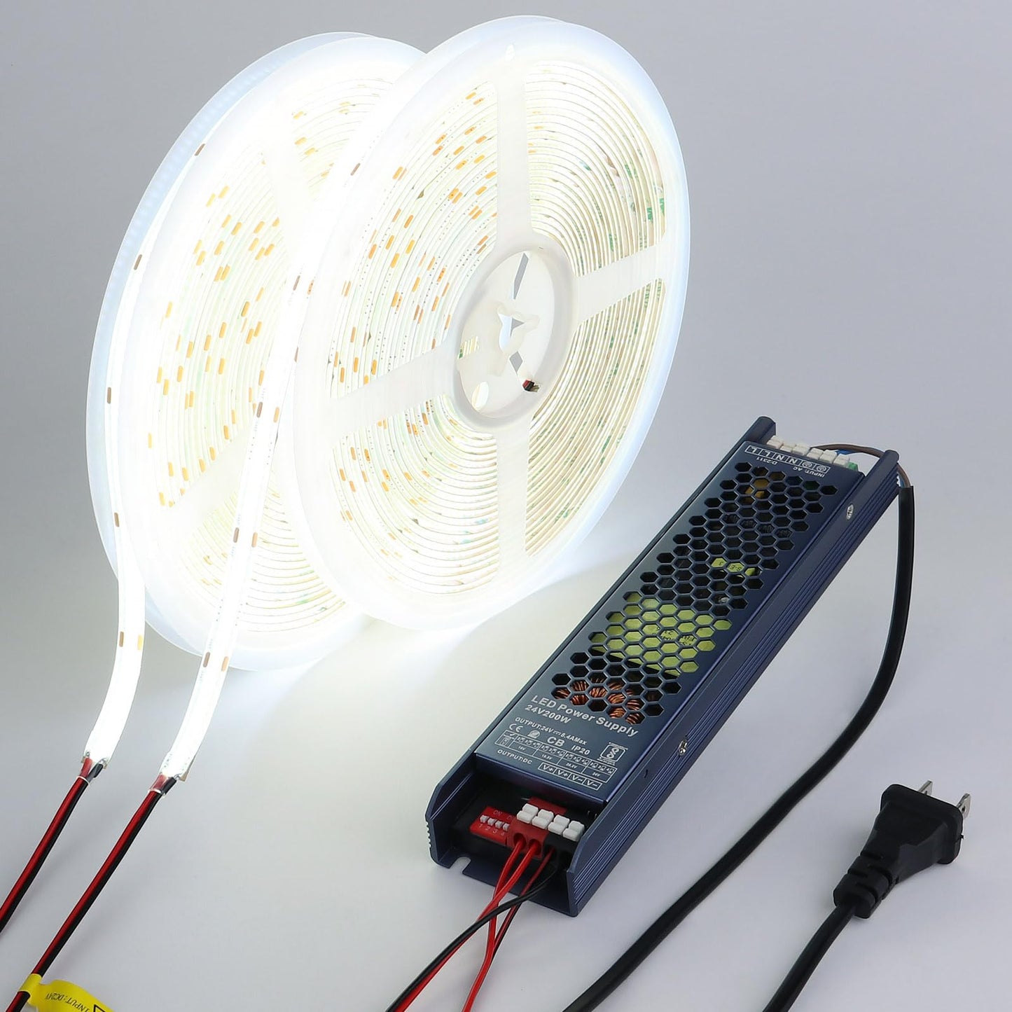 BENLUN Tira LED COB 24V 20 Metros (10 Metros x 2), 6000K Blanco Frio Luces LED Exterior Impermeable, 11W/M CRI 93 Luz de LED Adhesiva con Transformador para Habitacion, Techo, Cocina