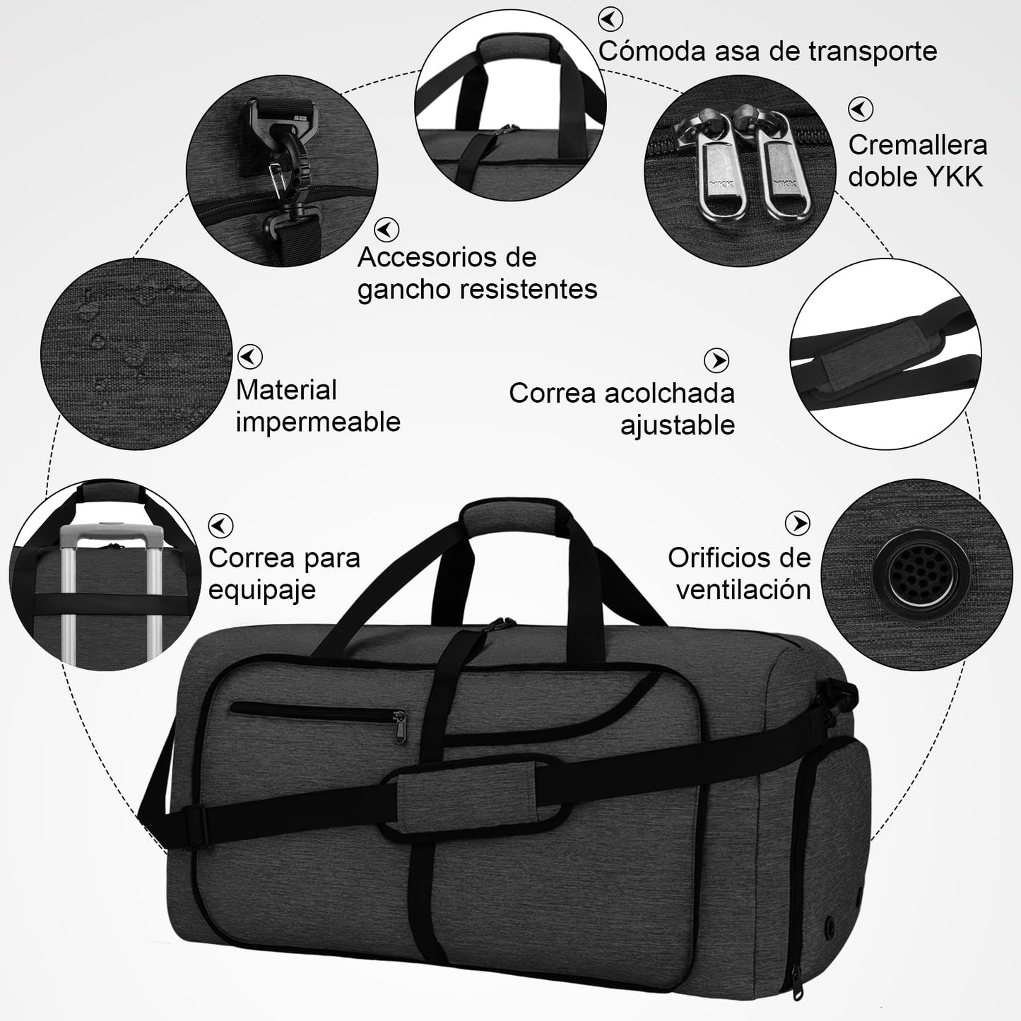 Bolsa de Viaje NEWHEY Negro Plegable Impermeable con Compartimento para Zapatos para Hombre y Mujer