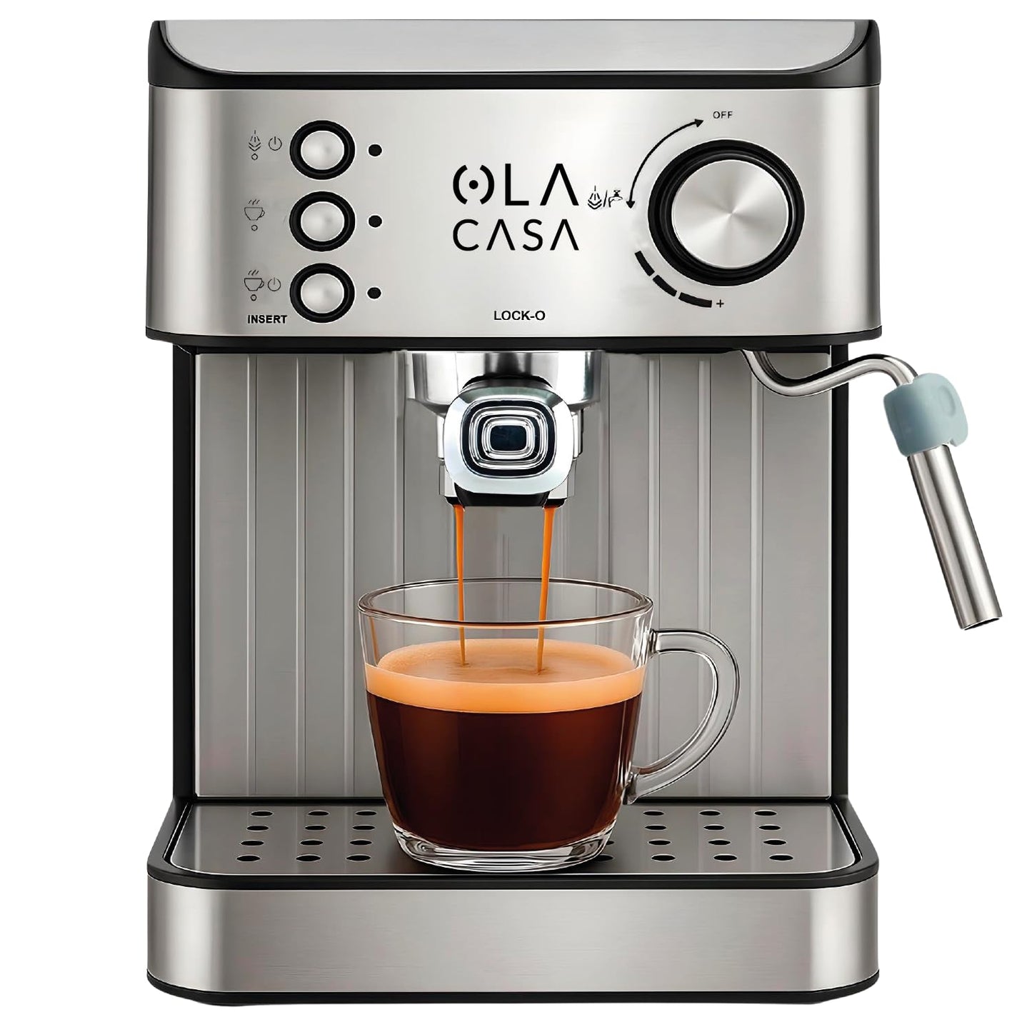 Máquina de Café Espresso OC OLA CASA Acero Inoxidable con Espumador y Placa Calentadora
