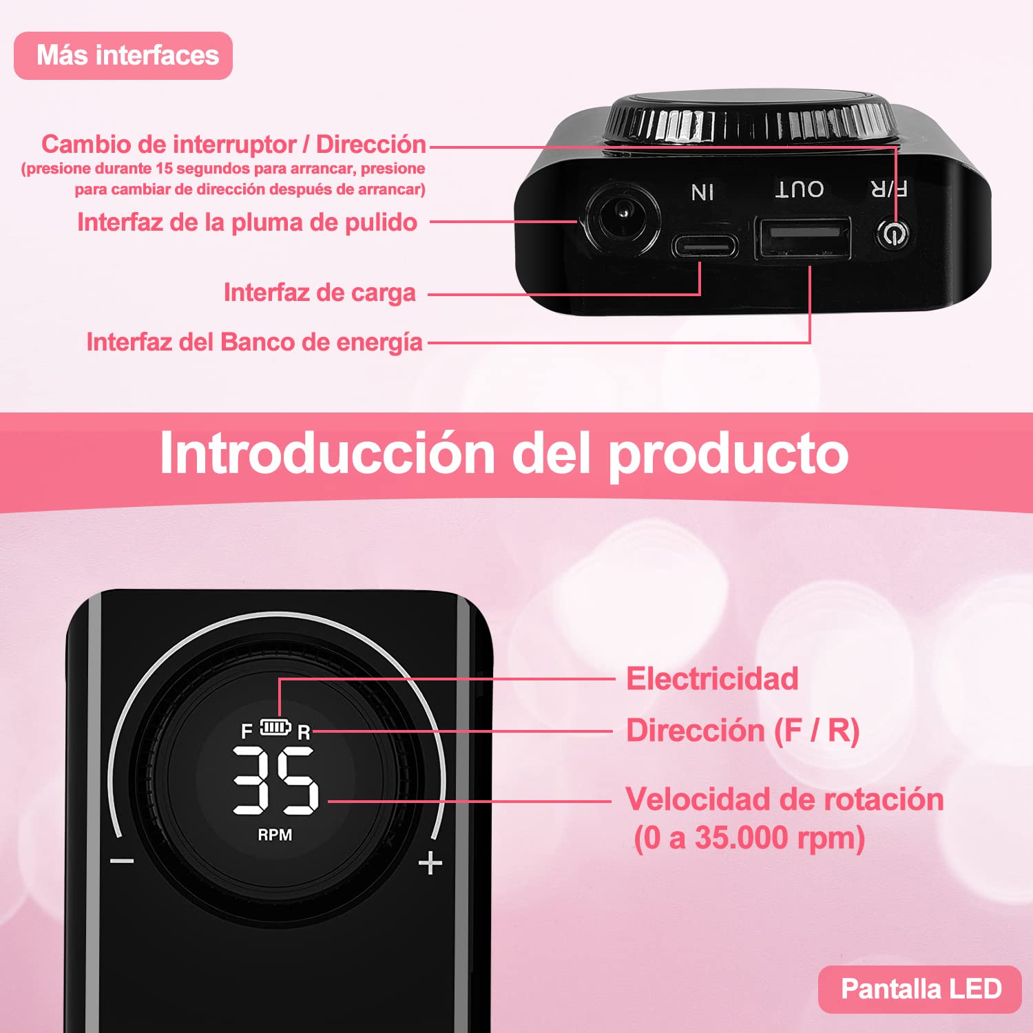 Pulidor de Uñas Eléctrico 35000 rpm | Kit Profesional con 6 Accesorios