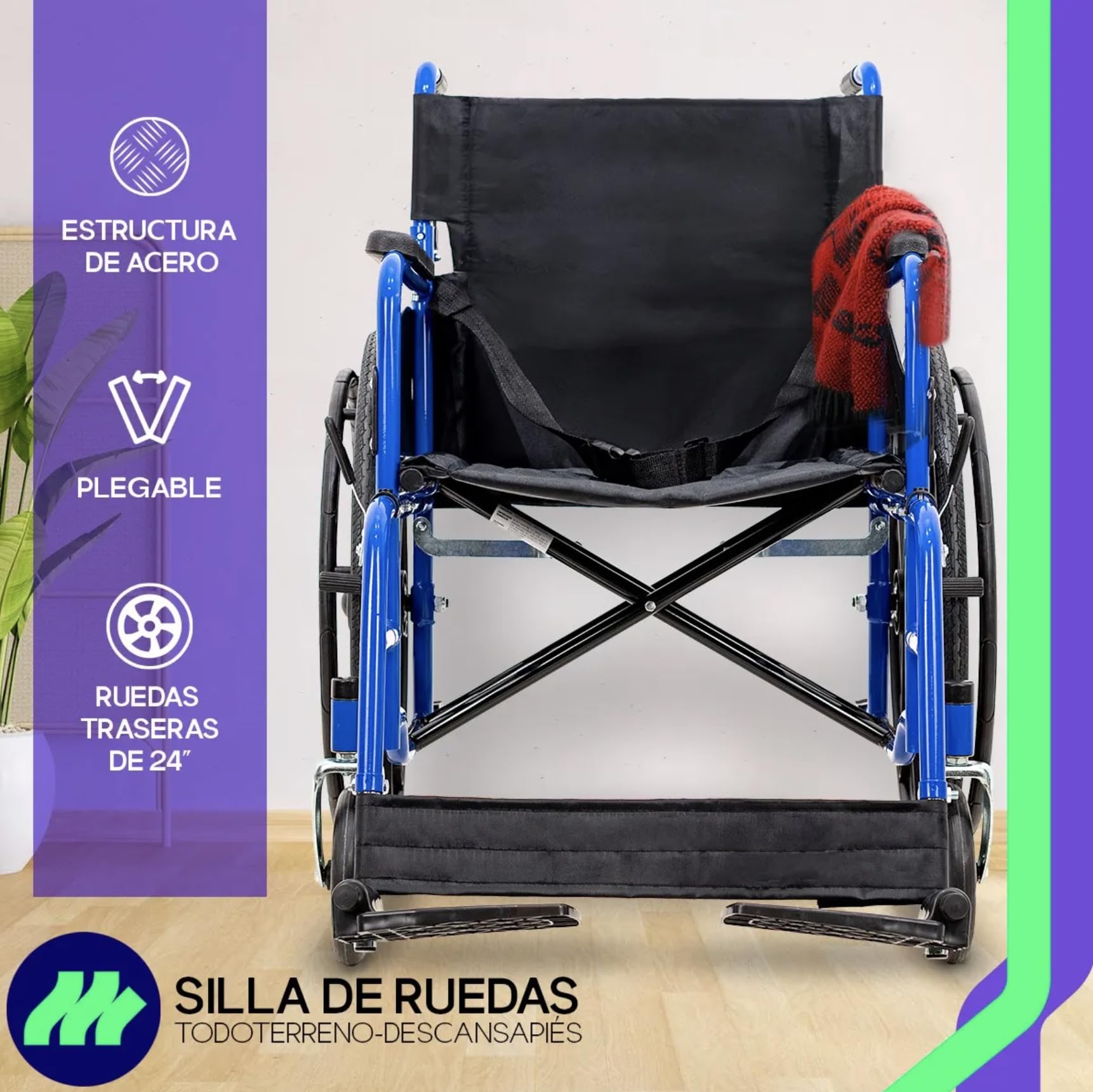 Silla de Ruedas Medical Store Azul Ligera Todo Terreno Plegable para Adulto Mayor