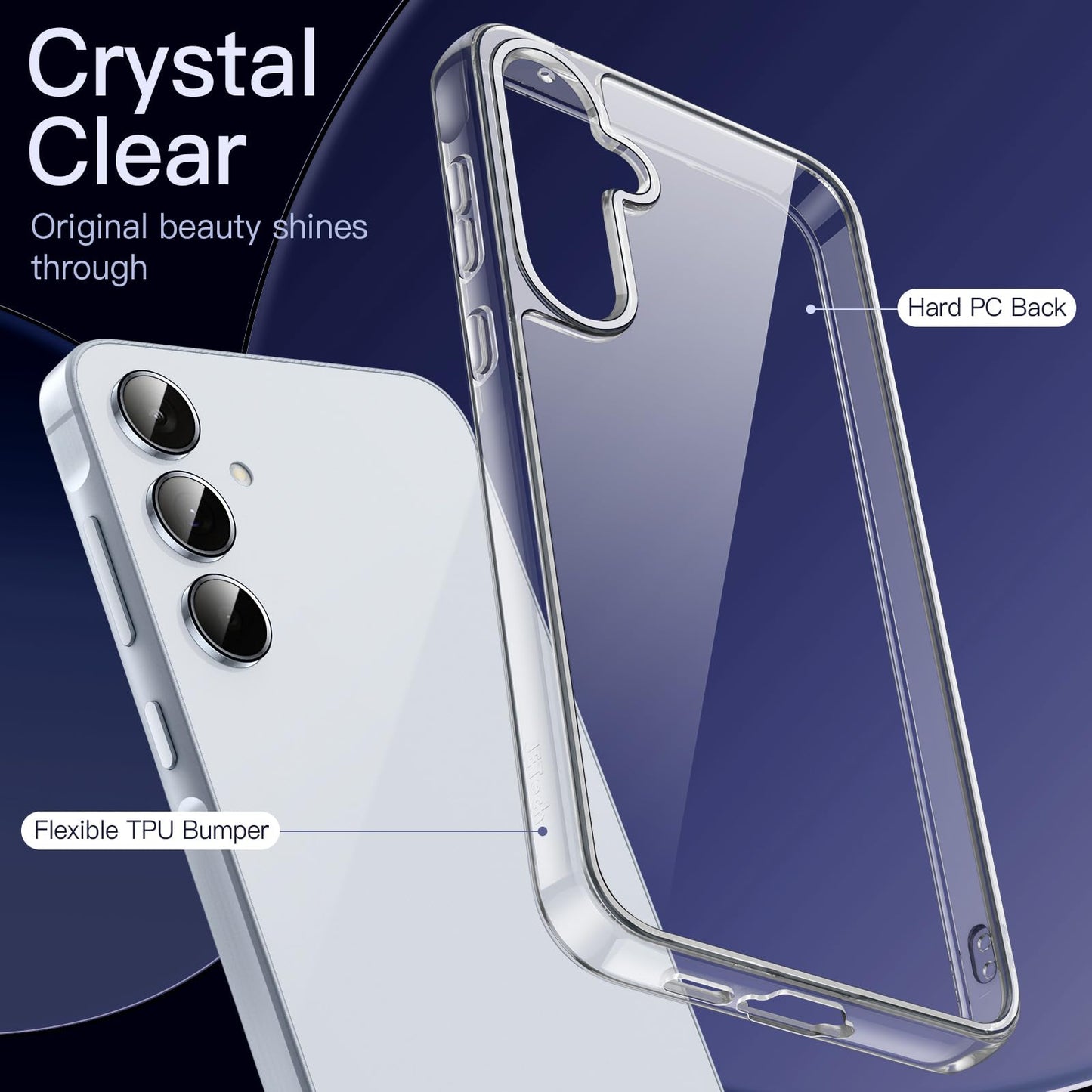 JETech 3 en 1 Funda para Samsung Galaxy A55 5G, con 2 Unidades Protector Pantalla, Mica Cristal Vidrio Templado, Carcasa Antigolpes Protectora Respaldo Transparente (Transparente)