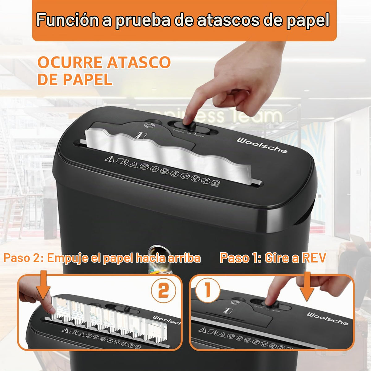 Trituradora de Papel Woolsche Negro Corte de Tira 10 Hojas para Oficina en Casa