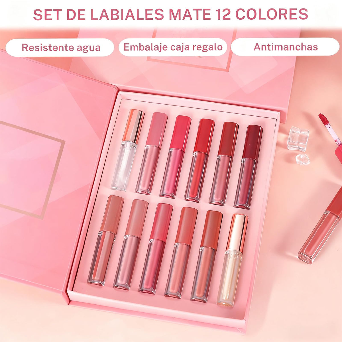 Labial Mate 12 piezas, Brillo de Labios Indelebles de Larga Duración, terciopelo, color intenso, Kit de Regalo para Mujer
