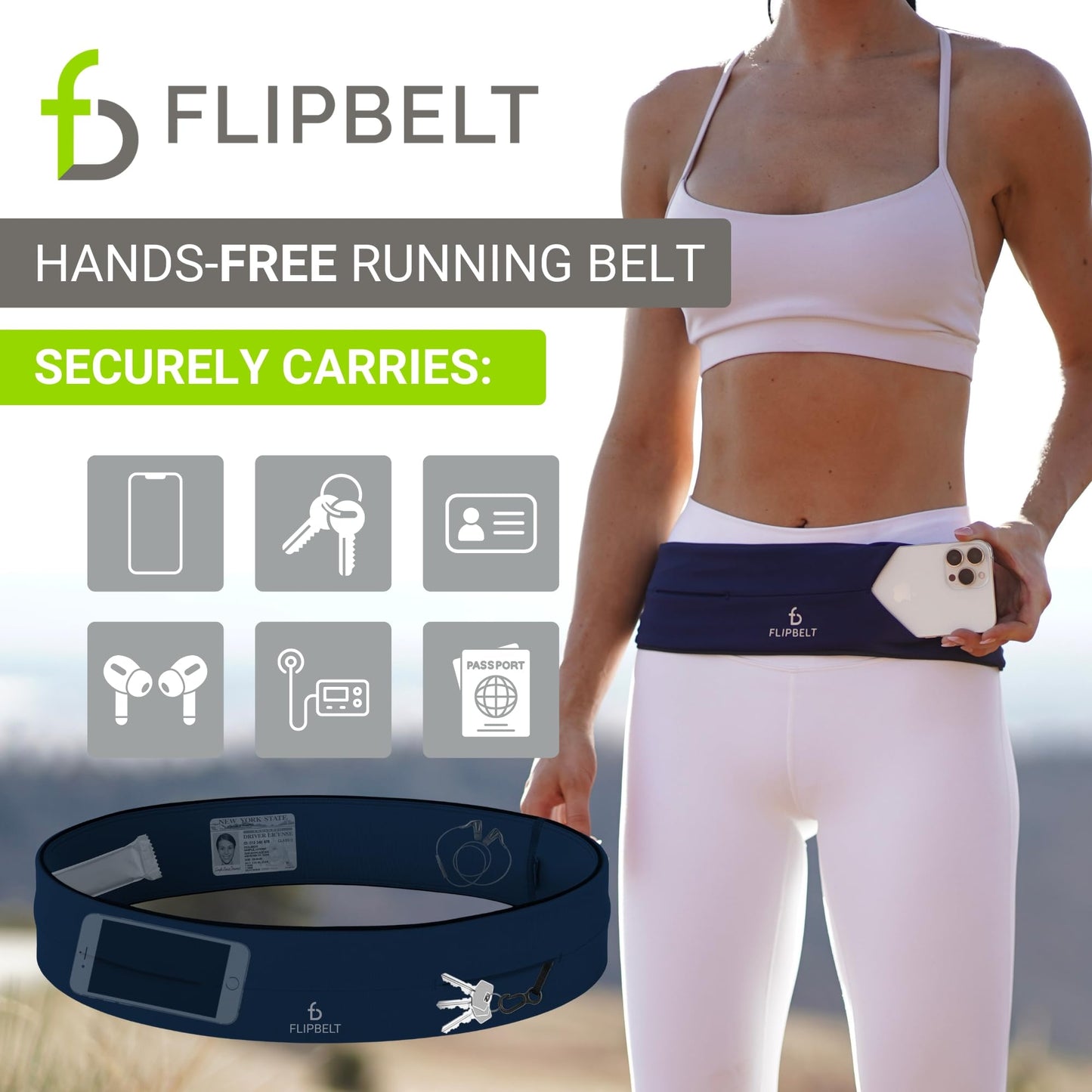 Cinturón FlipBelt clásico azul marino empresa estadounidense para correr para Mujer y Hombre