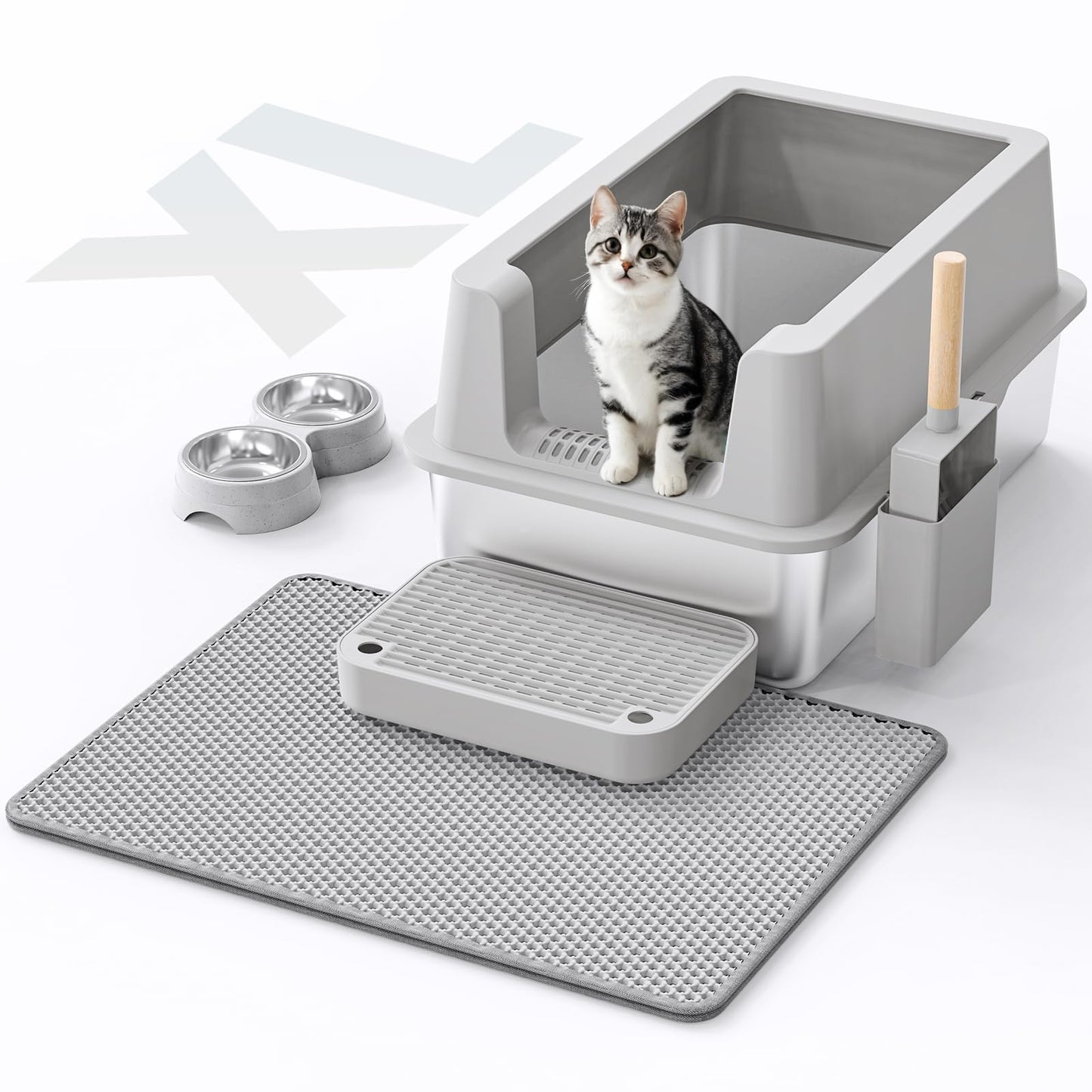 Caja de arena de acero inoxidable para gatos – Caja de arena cerrada con tapa XL extragrande de metal para gatos grandes, caja de arena de gatito de alta cara antifugas, fácil limpieza, antiadherente,