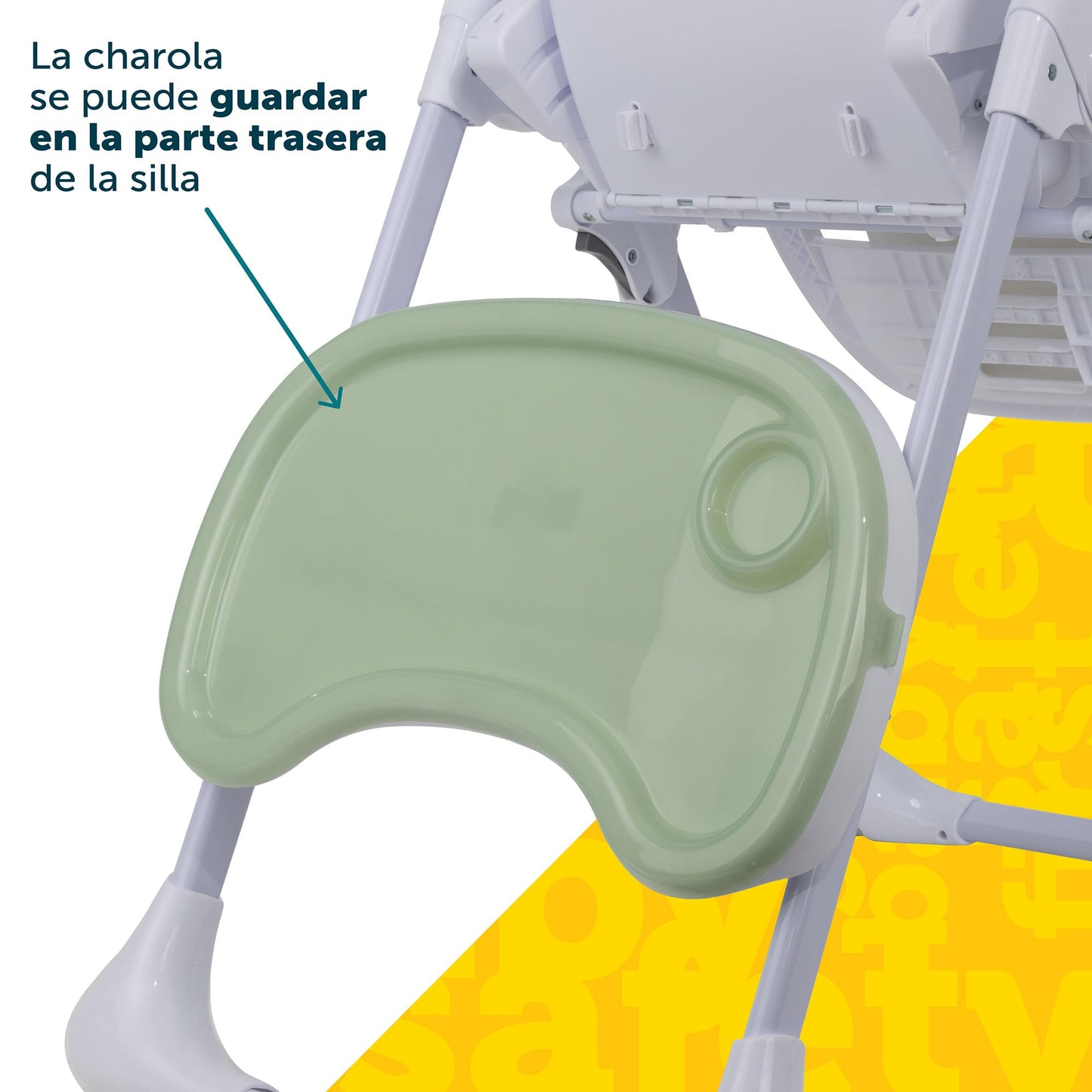 Safety 1st Silla Alta Periquera Tavola, Dinosaurios, 7 posiciones de altura, 3 de reclinación, reposapiés ajustable, doble charola, plegado compacto.