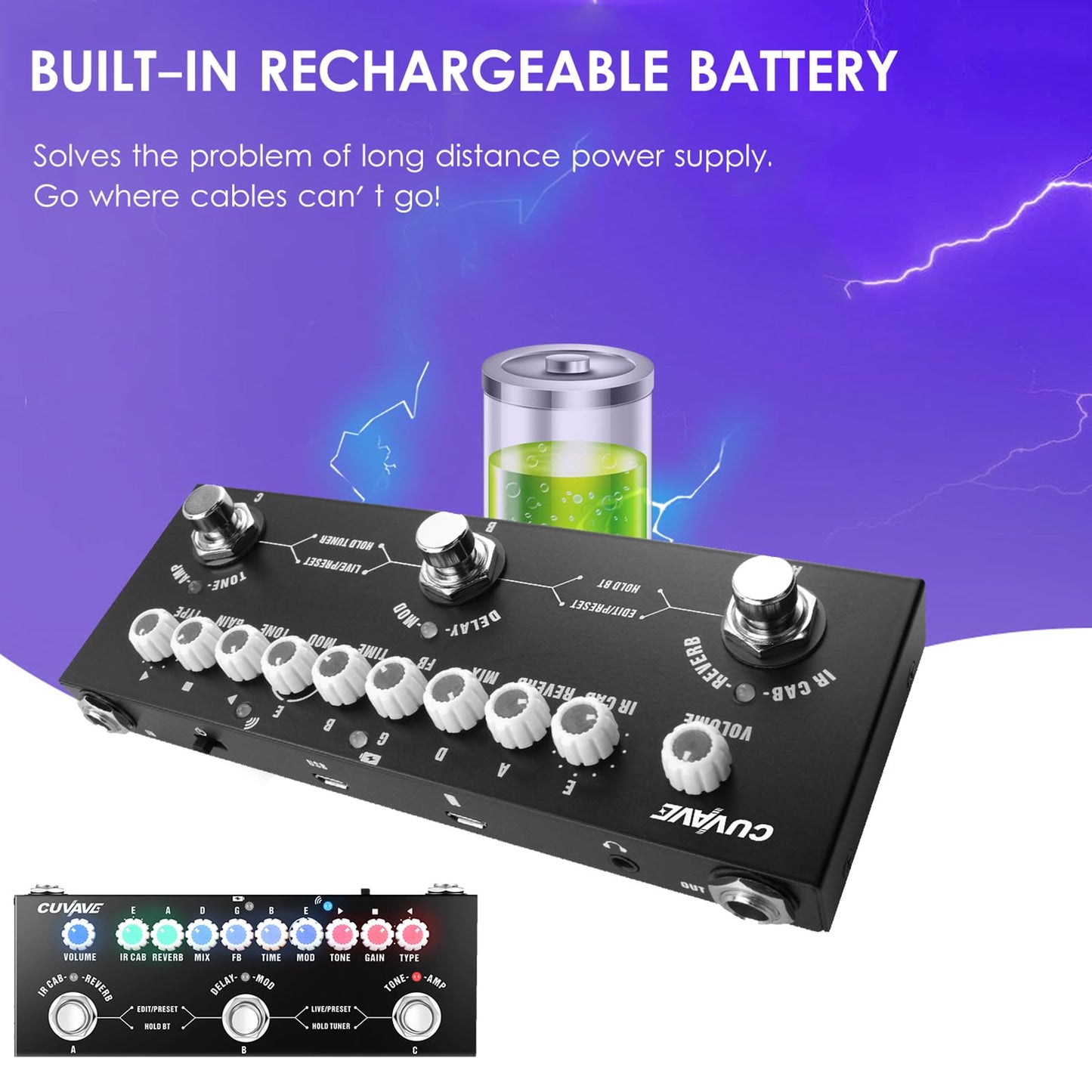 HUIOP CUVAVE CUBE BABY Pedal de efectos combinados para guitarra eléctrica multifuncional portátil con reproducción de música inalámbrica Grabación de teléfono Función de interfaz tipo C de audio,Peda