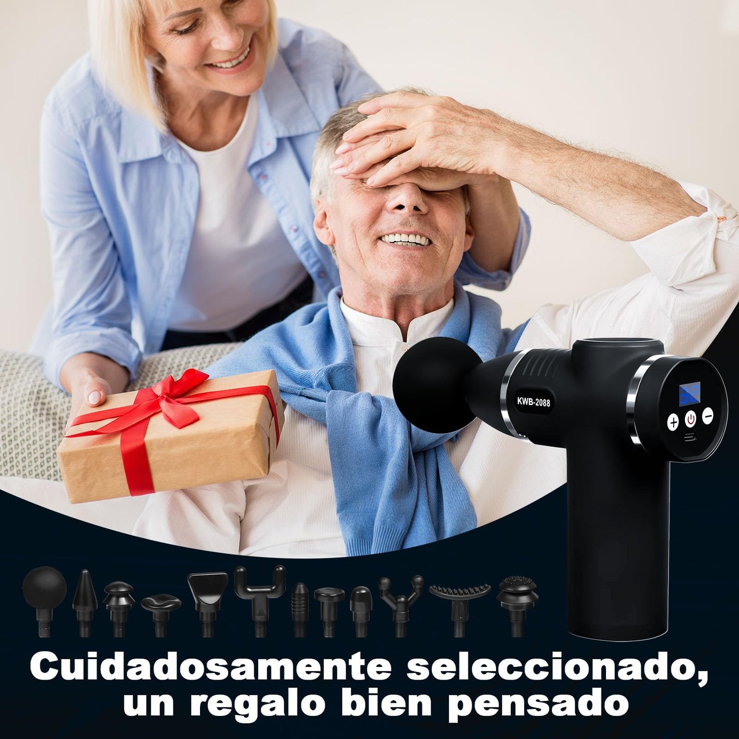 BJLBOJEY Pistola de masaje muscular, masajeador eléctrico mano con 12 cabezales masaje y 32 velocidades ajustables (Plata)
