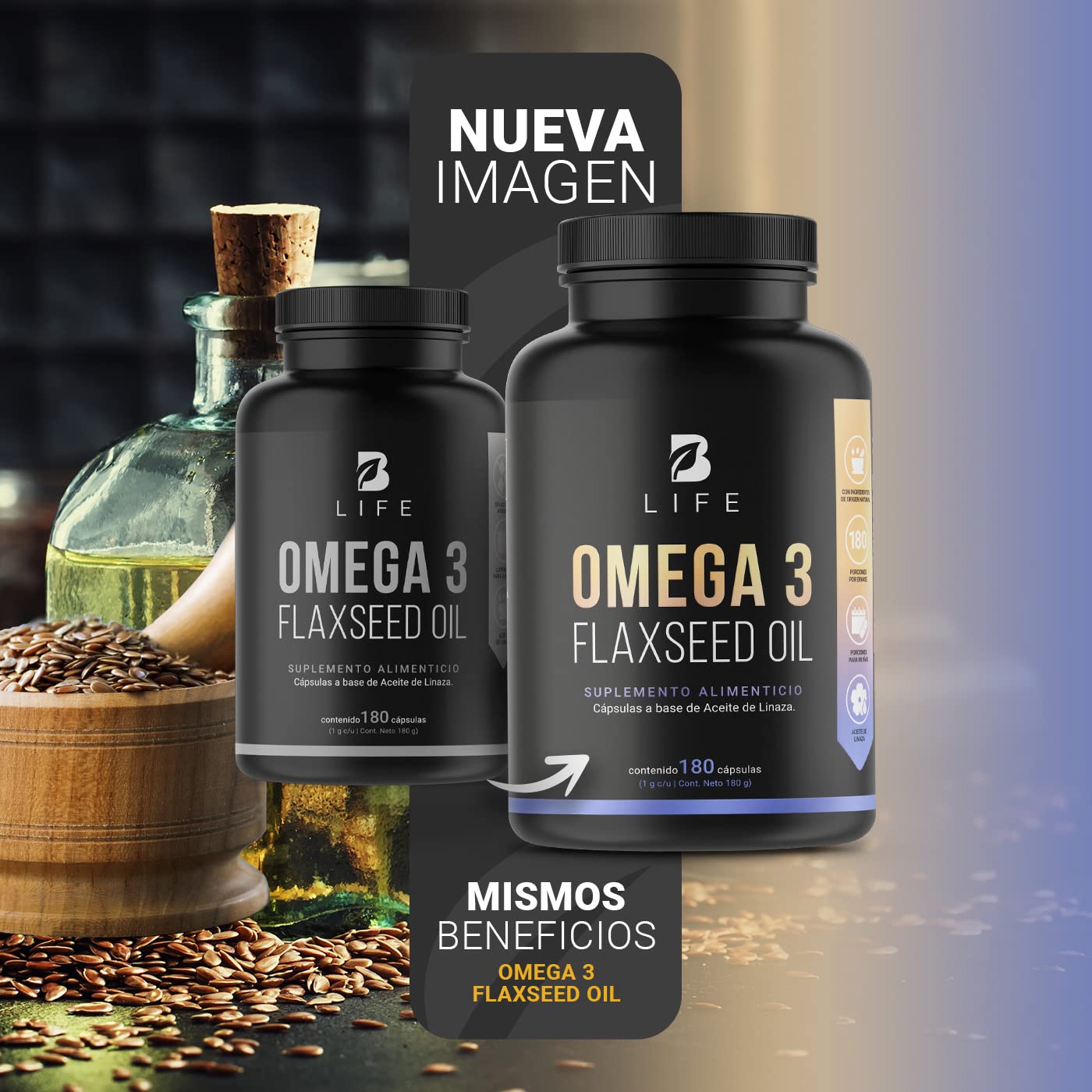 Aceite de Linaza Omega 3 B Life Puro 180 Cápsulas
