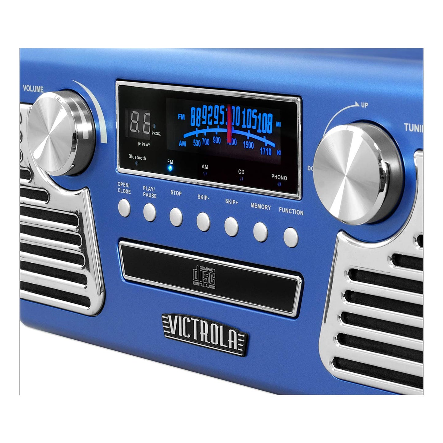 Tocadiscos Retro Bluetooth Victrola Haley Azul con Reproductor de CD y Radio AM/FM