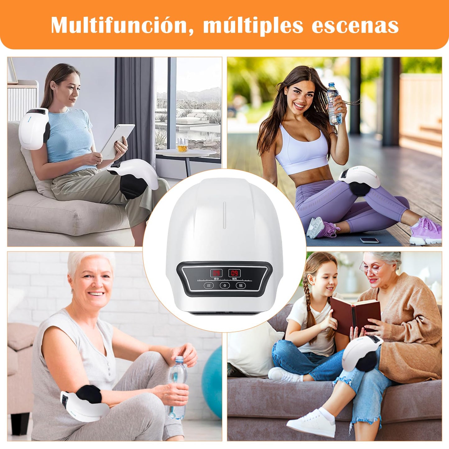 Masajeador de Rodilla,con 9 Niveles de Calor y Masaje Vibratorio,Alivia el Dolor Muscular,Simula el Amasado y Golpeteo de Las Manos Humanas,Transpirable y Cómodo,Sin Restricciones al Usar.