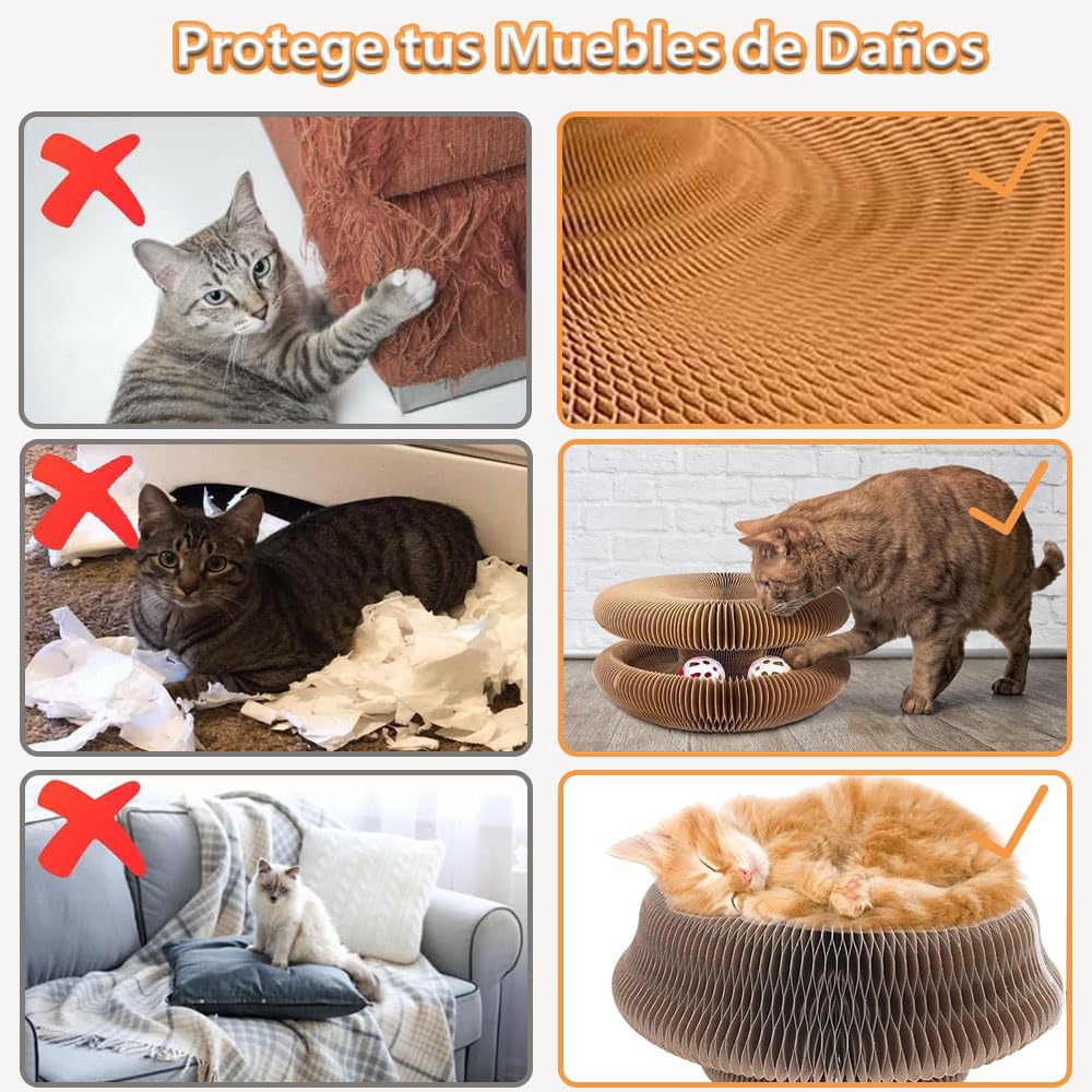 Magic Organ Tabla Rascadora para Gatos - 2 PCS Rascador para Gatos, Tabla Rascadora Plegable para Gatos, Tabla Rascadora para Gatos, con Pelota Juguete, Jugete para Gatos Rascadores Interactivos