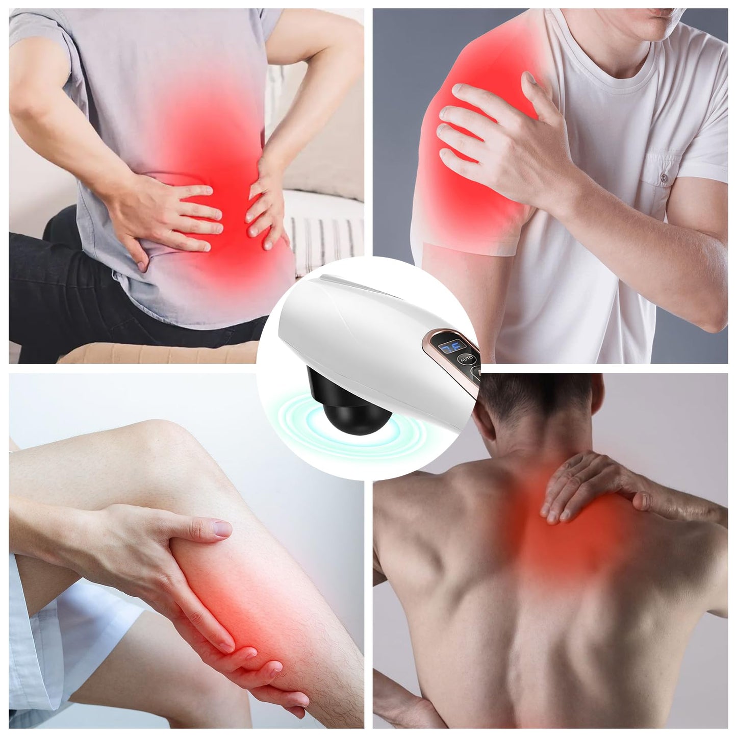 Yostyle Masajeador de Espalda, Masajeador de Mano con vibración de Tejido Profundo, Intensidad Ajustable, 10 velocidades y 12 Modos, Masajeador Muscular calentado para Espalda, Cuello, Hombros, piernas