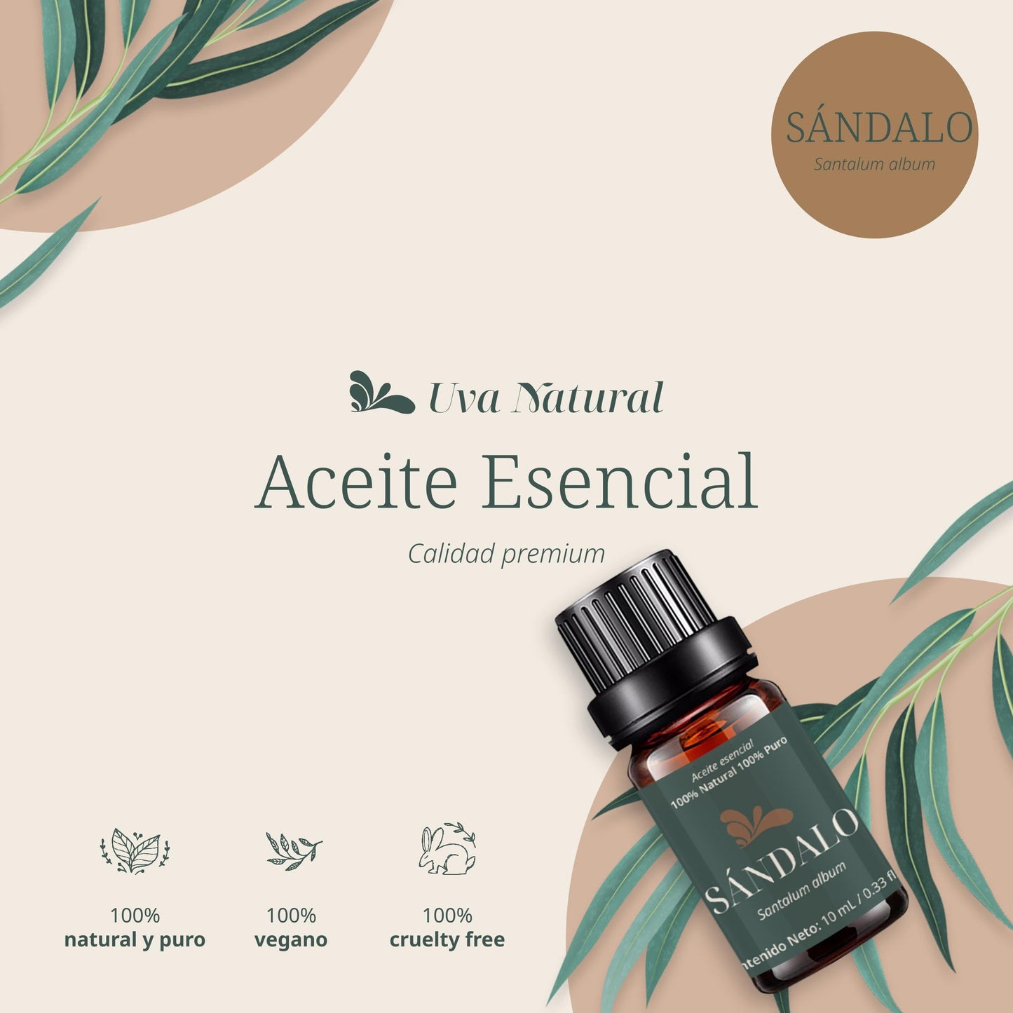 Aceites Esenciales de Sándalo Natural UVa 100% para Aromaterapia con Caja de Regalo Exquisita 10 ML