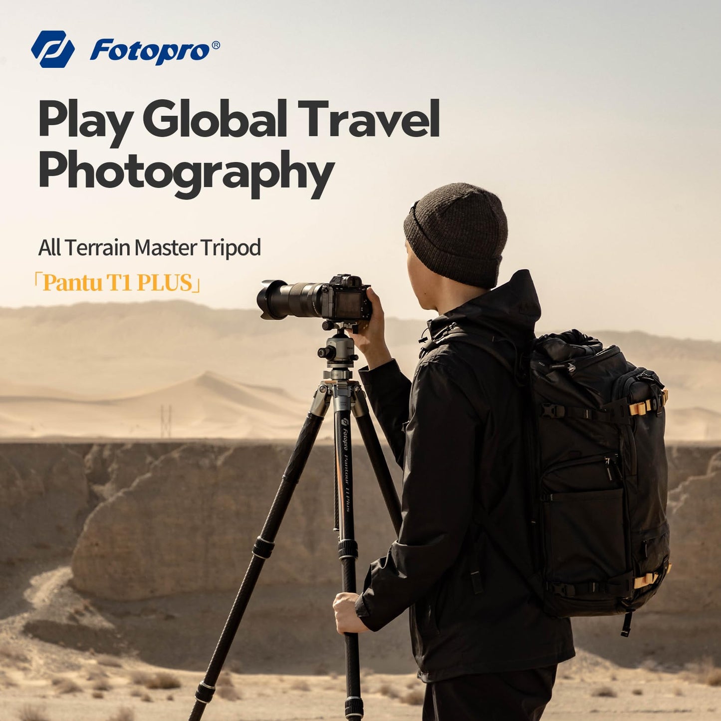 Fotopro - Trípode de cámara de viaje de 65 pulgadas, trípode de fibra de carbono resistente con mini soporte, columna central de una pieza, cabeza de bola de perfil bajo de 44 mm, para videocámara