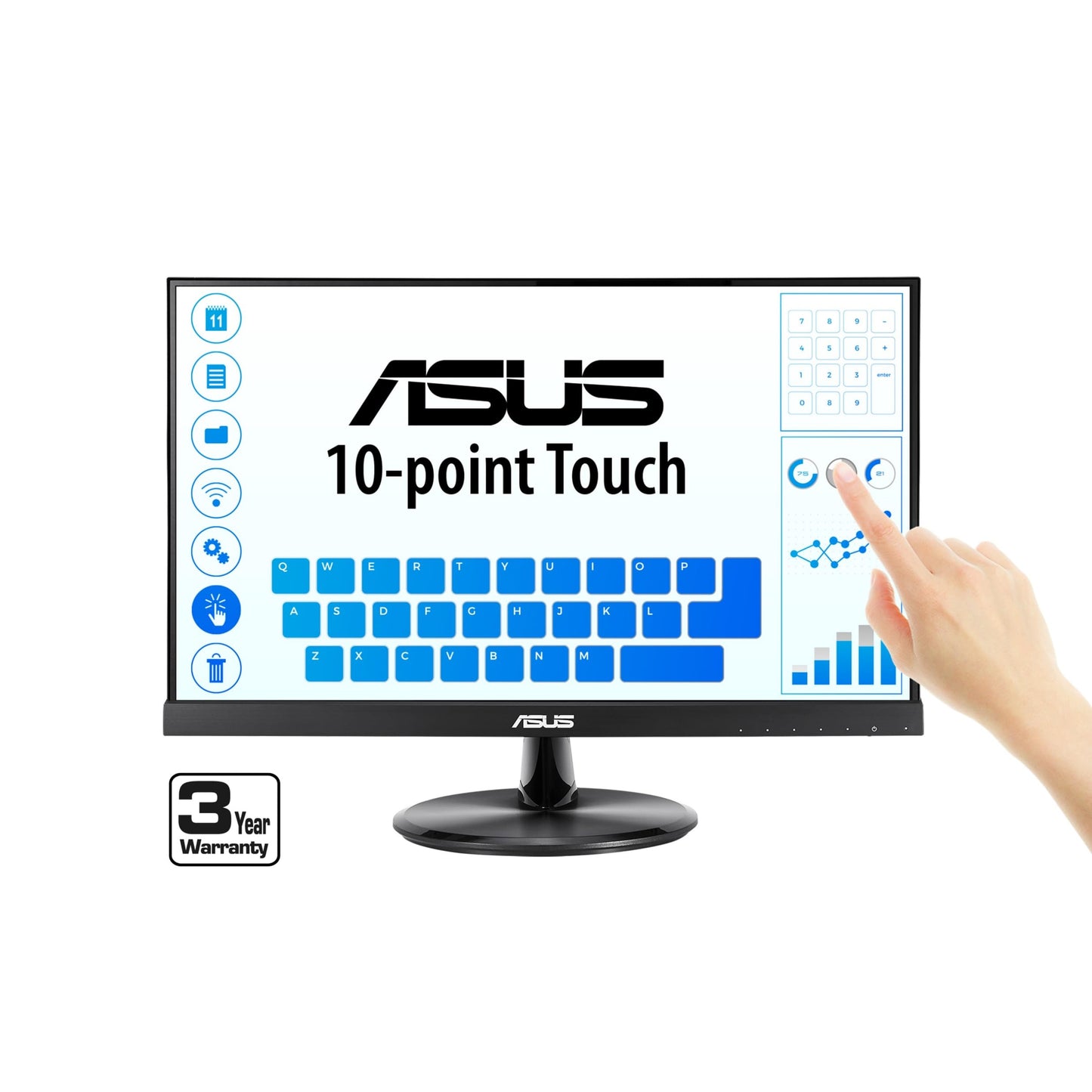 Asus Monitor Touch 21.5" VT229H, Full HD (1920 x 1080), 10 Puntos táctiles, panel IPS, sin marco, antiparpadeo, Filtro de luz Azul, HDMI, dureza 7H