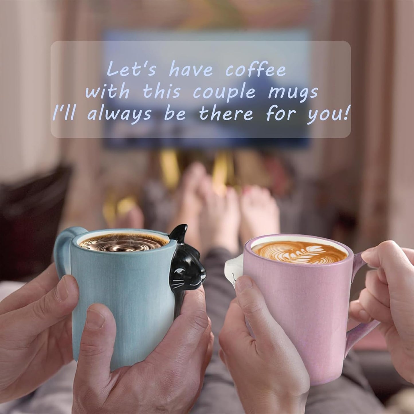 Juego de tazas de café con diseño de gato beso, juego de tazas de cerámica para novia y novio, regalo a juego para cumpleaños, aniversario, boda, compromiso, día de San Valentín, novia, esposa (taza de gato)