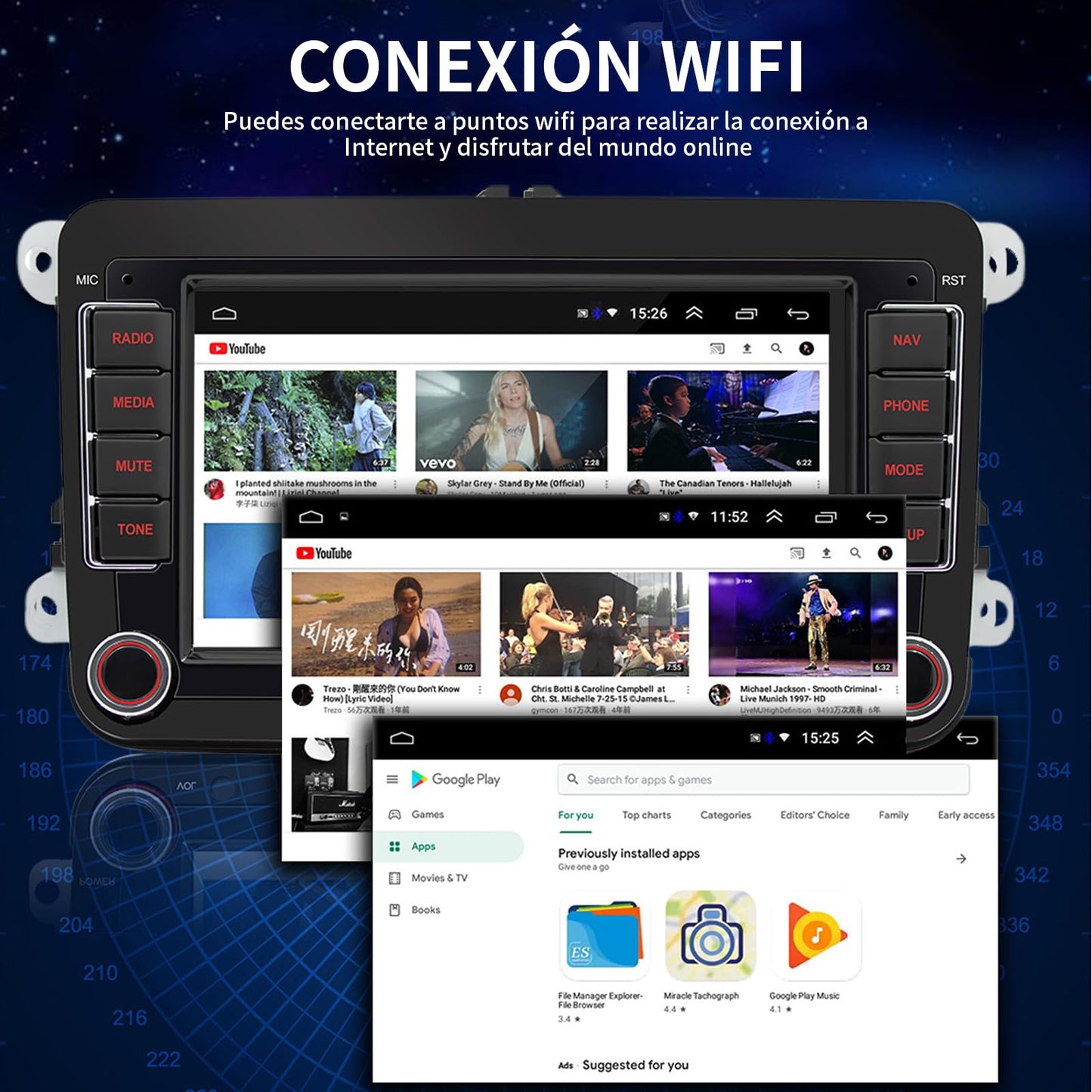 FINYQBET Estéreo para Auto W6060 de 7 Pulgadas, Radio Android con CarPlay y GPS Integrado, Compatible con Control de Volante y Cámara de Reversa, Pantalla Táctil HD para Vehículos de 12V