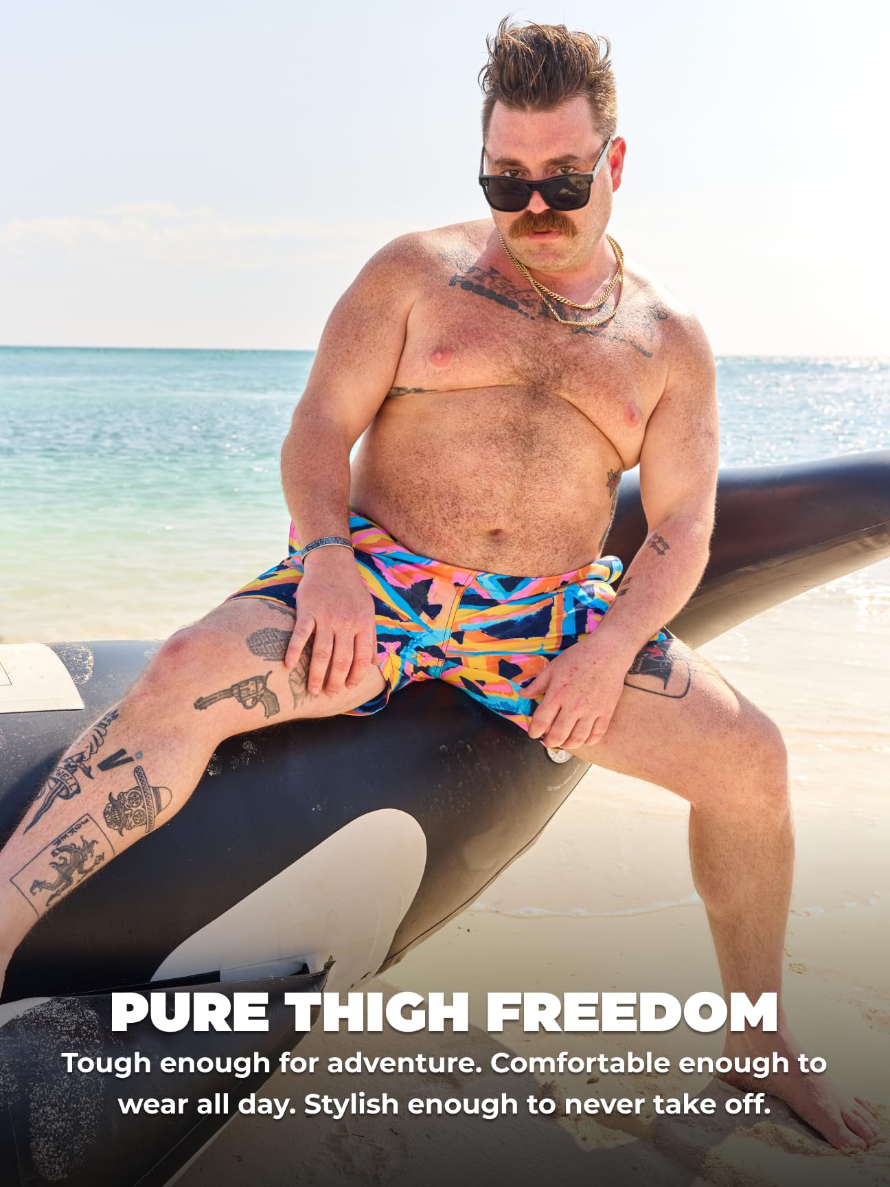 Chubbies Bañadores para hombre – Bañadores para hombre con elasticidad en 4 direcciones, pantalones cortos de playa de 5.5” con cintura elástica, cordón ajustable, forro de malla, UPF 50+ (Nachos expl