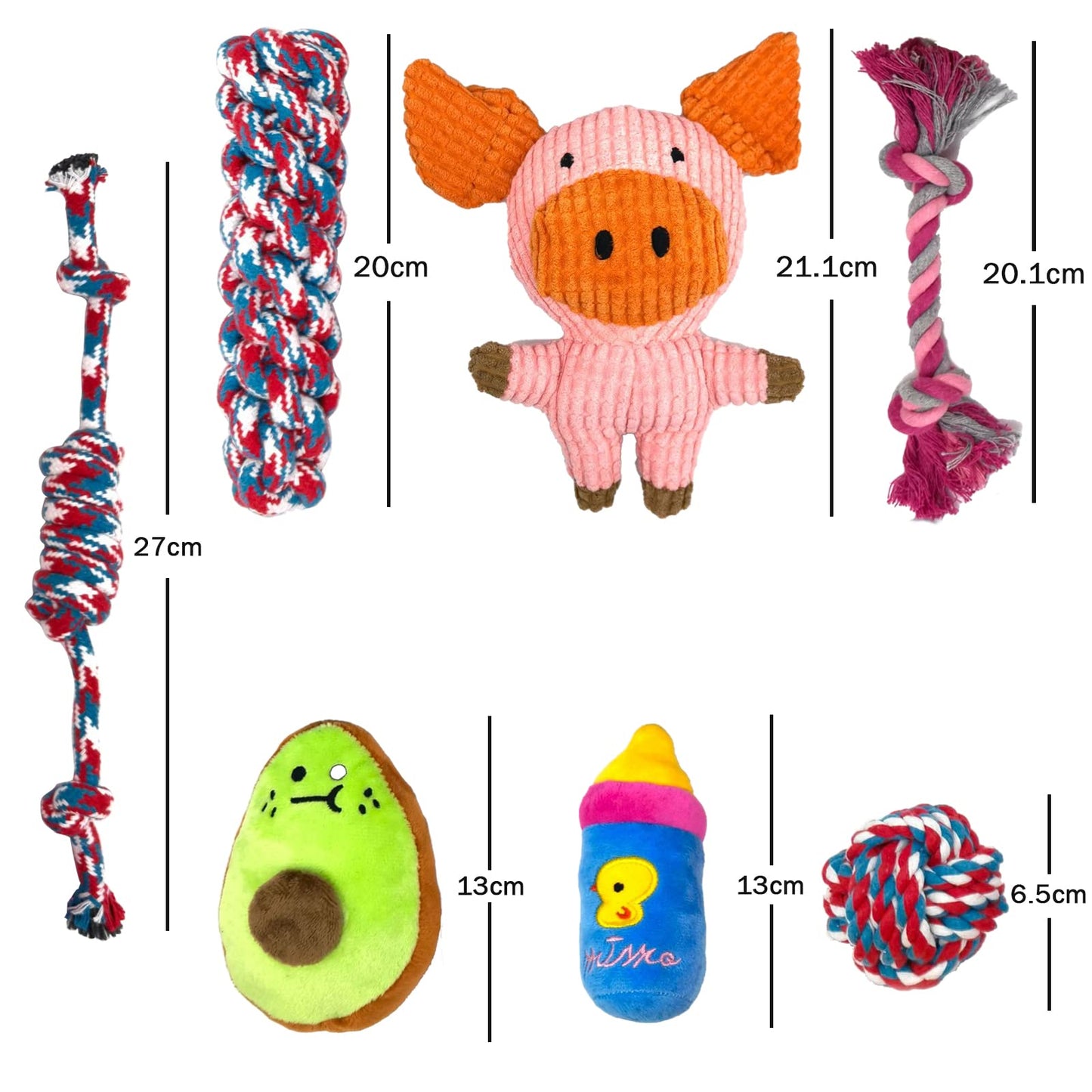DKJBF Juguete de Cuerda para Masticar Perros,Juguetes para Perro 7 Piezas,Juguetes para Perros chirriadores no tóxicos y Seguros,Juguetes duraderos para la dentición de Cachorros(Cerdito)