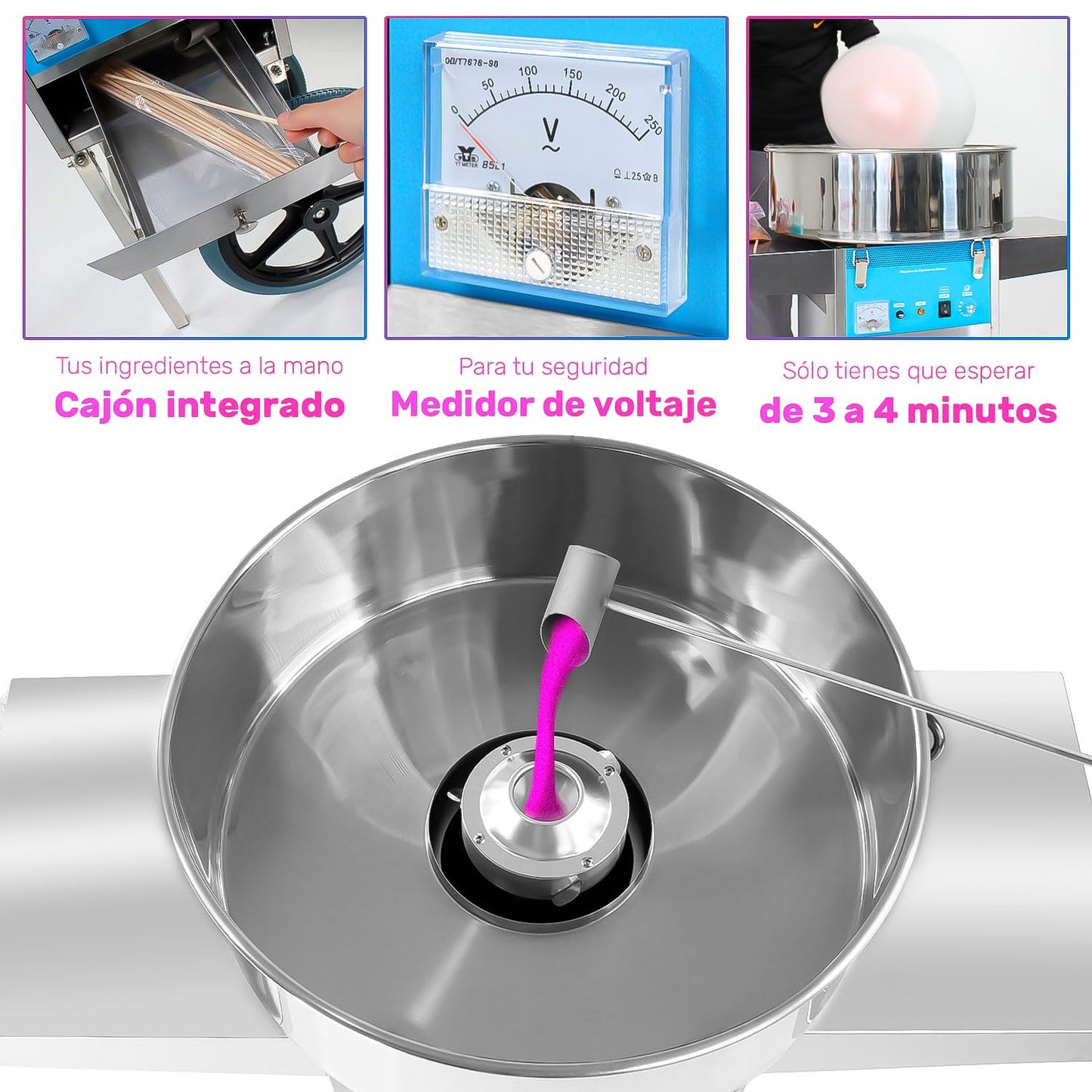 GUTSTARK Maquina Algodon Azucar Comercial Ruedas 110v 1000w Cotton