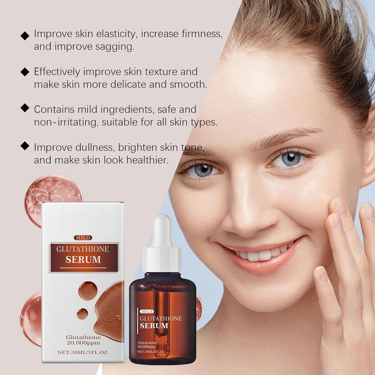 Glutathione Face Serum with Niacinamide and Hyaluronic Acid - Enhance Skin Elasticity, Anti-aging - 30ML/1FL.OZ (1/2/3PCS)