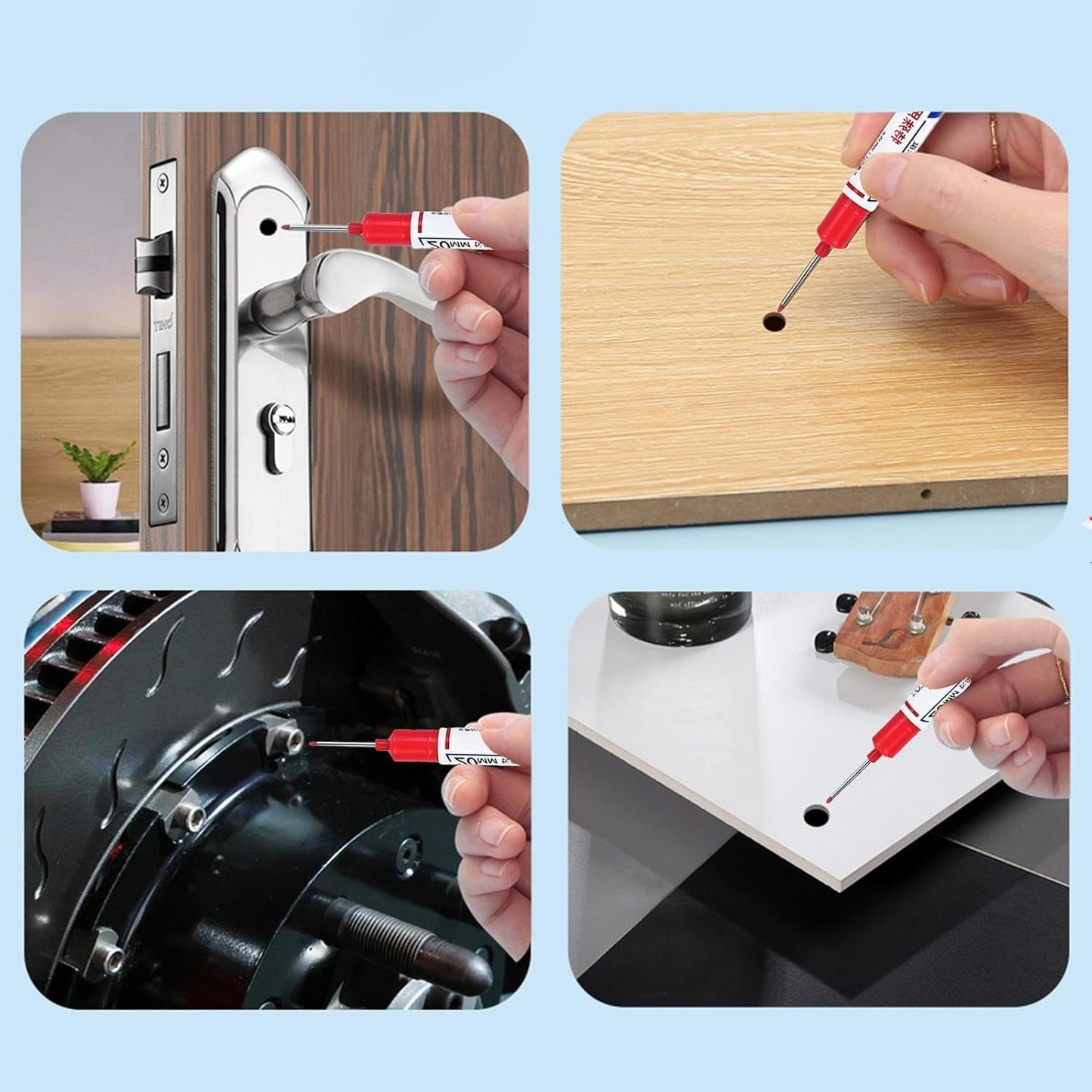Marcador de Agujeros Profundos de 20 mm con Punta Larga, Tinta Permanente e Impermeable, Herramienta de Marcado para Carpintería y Baño (Rojo)