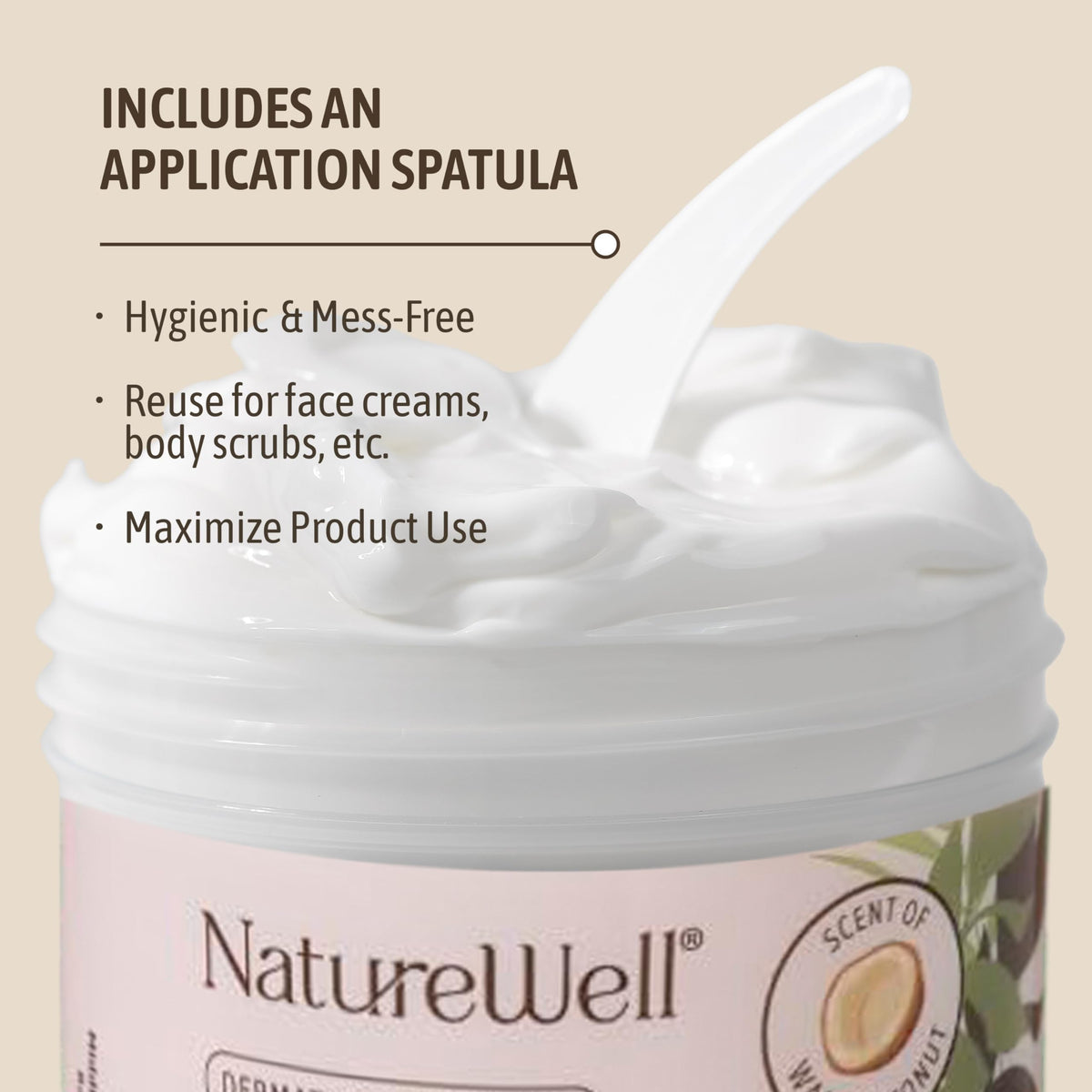 NatureWell Crema Humectante de Aceite de Coco Extra Virgen, 453.6 gr / 16 oz
