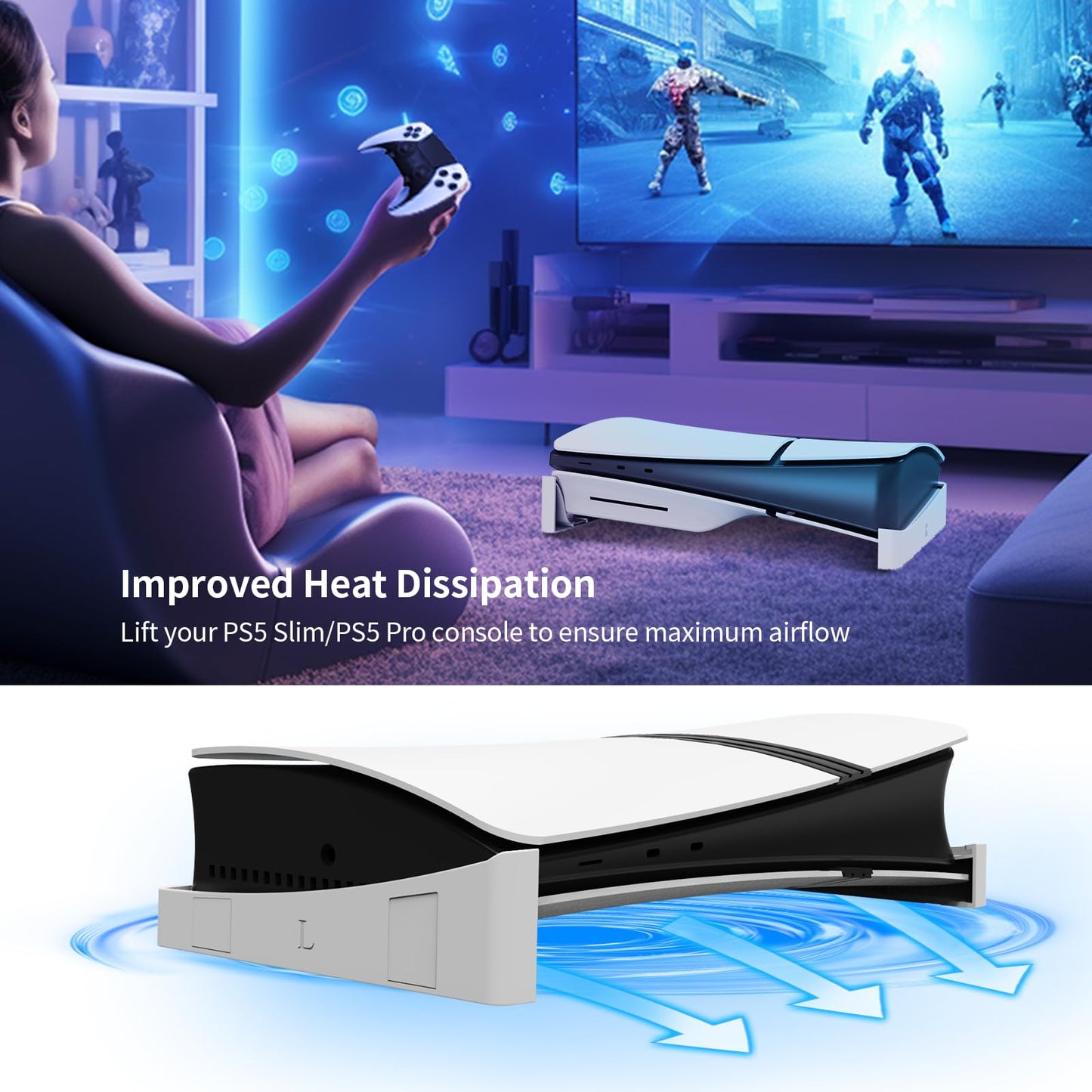 BeisDirect - Soporte Horizontal para Consola Sony PS5 Slim, Soporte Base Compatible con Discos PS5 y edición Digital PS5 Slim Accesorios Delgados con MADS Antideslizantes (Blanco)