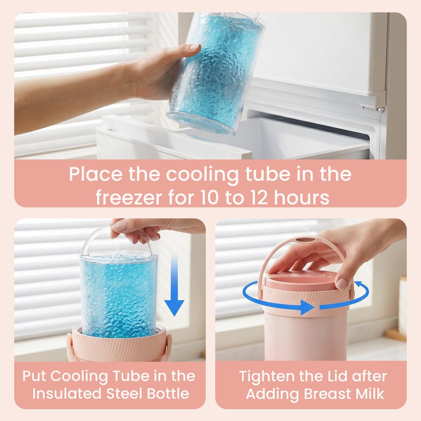 NCVI - Enfriador de leche materna portátil para enfriar leche materna (boca ancha), enfriador de leche para bebés de acero inoxidable para viajes, trabajo, congelador de leche refrigerada con tubo de