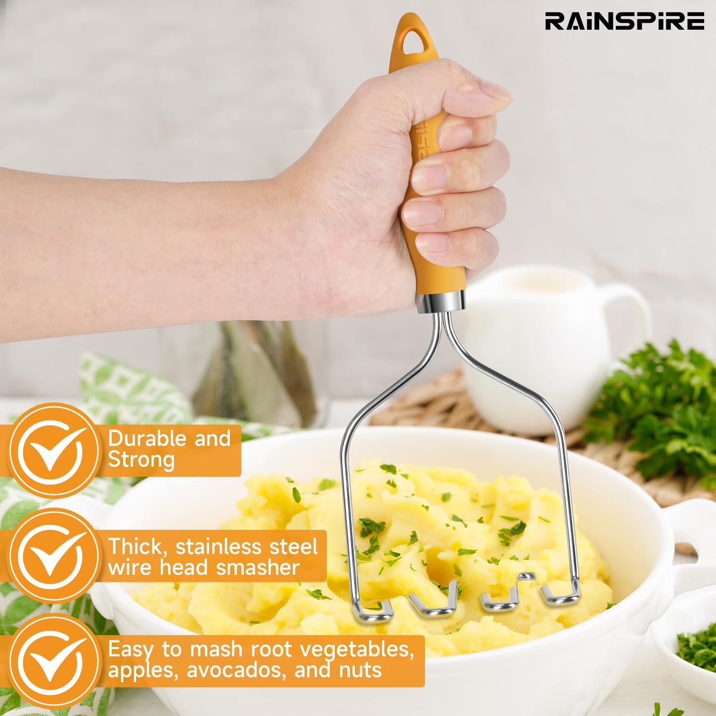 Triturador de Patatas Rainspire Acero Inoxidable con Mango Antideslizante Duradero