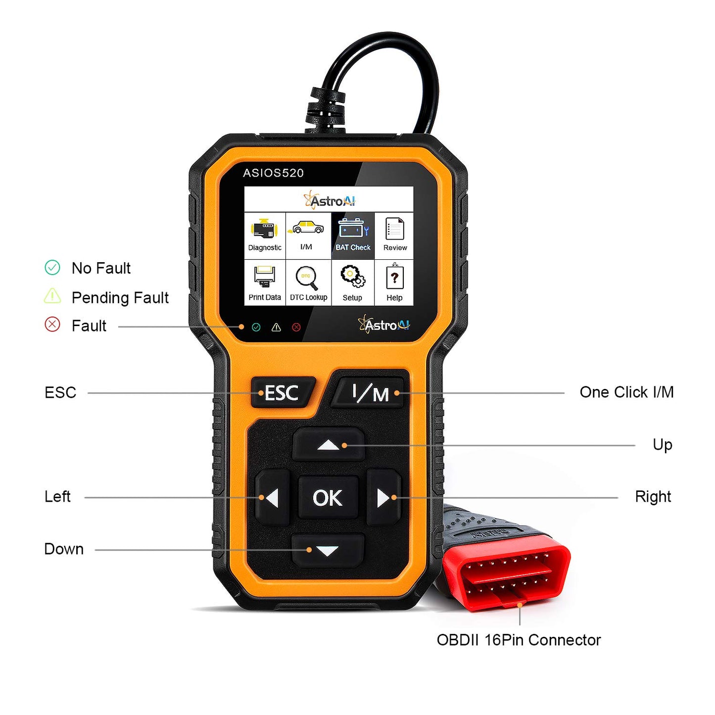 AstroAI OBD2 ASIOS520 Escáner Automotriz Professional, Lector de Códigos Universal, Scaner para Auto Herramienta de Diagnóstico con Pantalla de Color