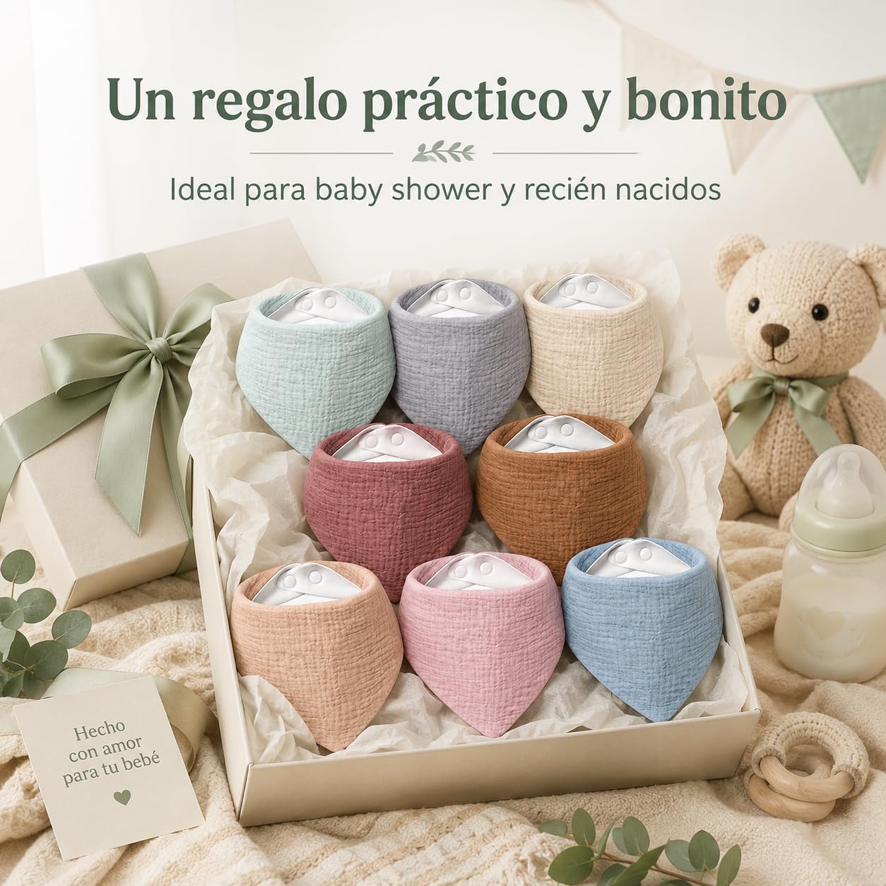 Baberos Bandana 8 Piezas, YDGAKN Baberos para Bebé, Algodón Puro, Altamente Absorbentes, Dentición y Babeo para Recién Nacidos, Niños y Niñas