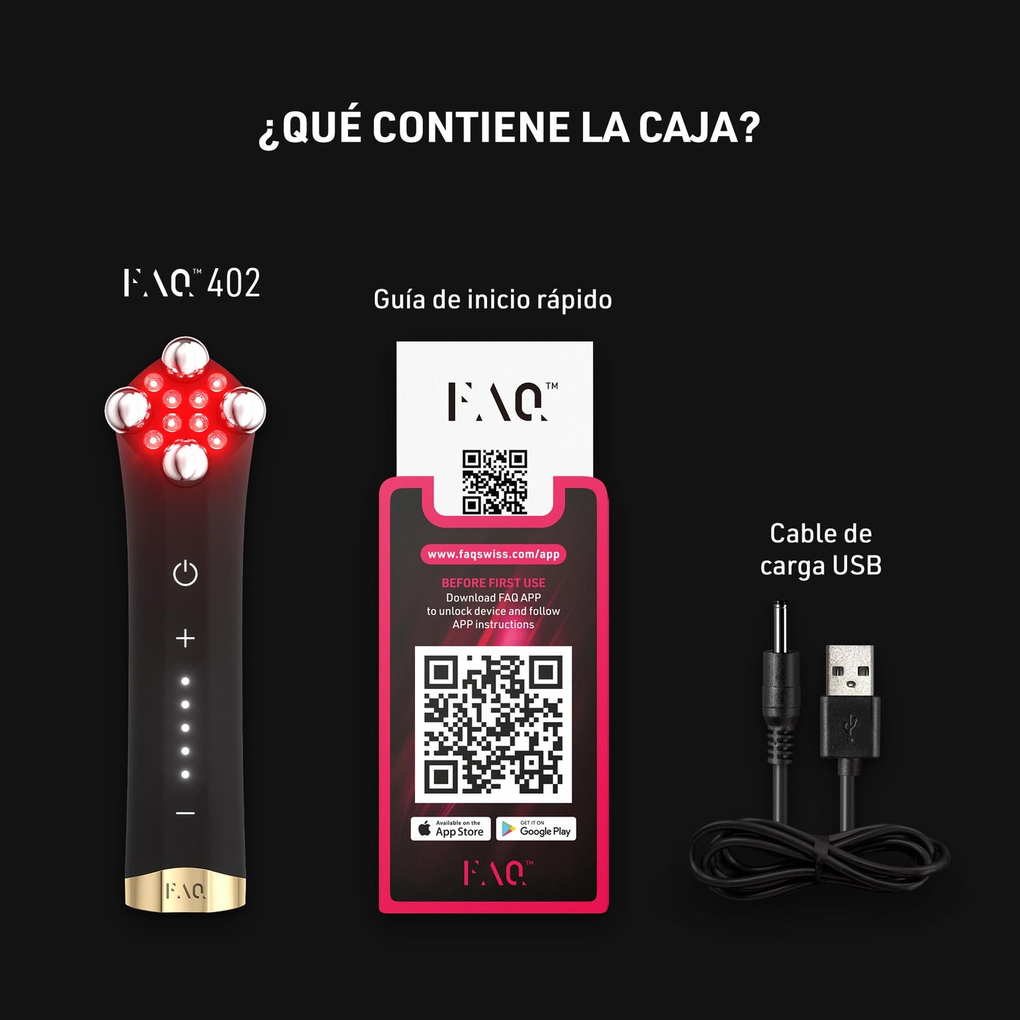FAQ 402 Lifting Facial con Doble Microcorriente – Masajeador Facial Antiarrugas y Gua Sha con Luces LED Roja, Azul e Infrarroja, Drenaje Linfático, Contorno de Ojos, Skincare y Belleza