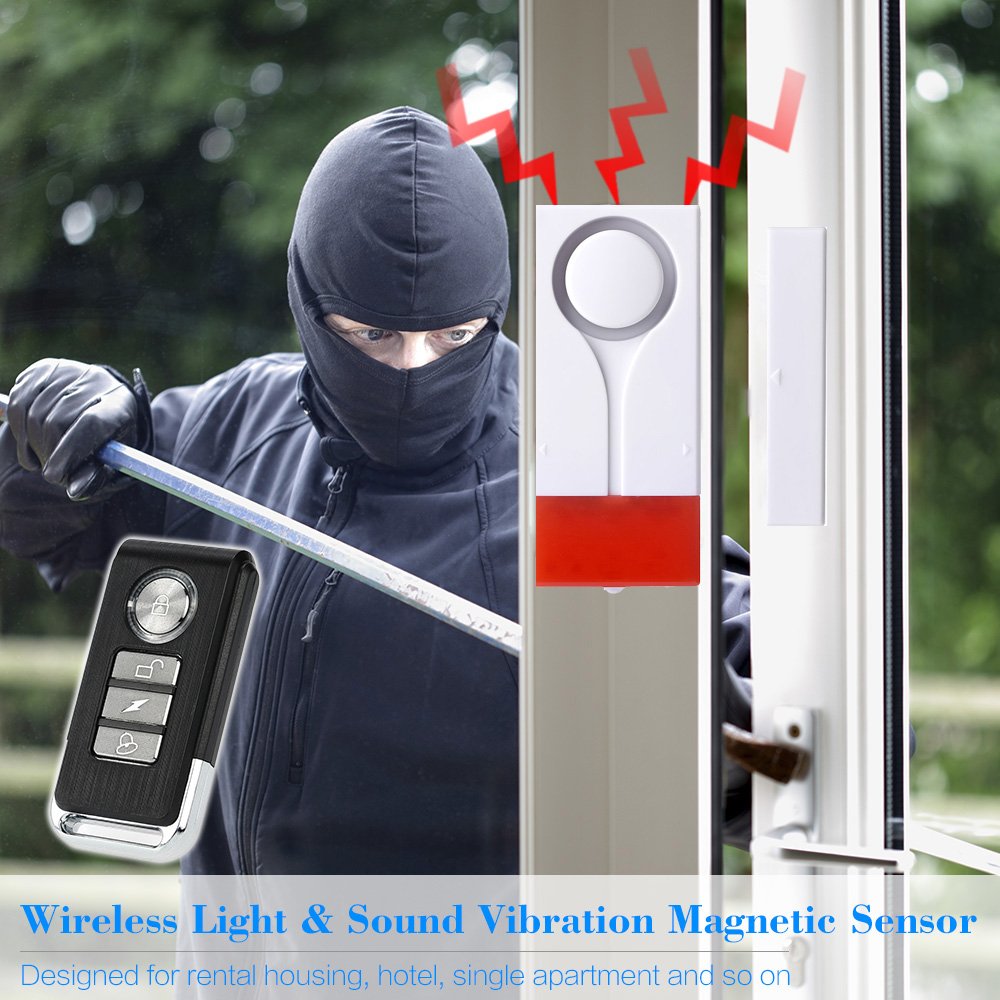 Alarma Inalámbrica Mengshen Blanco 105db con Luz Brillante para Puertas y Ventanas