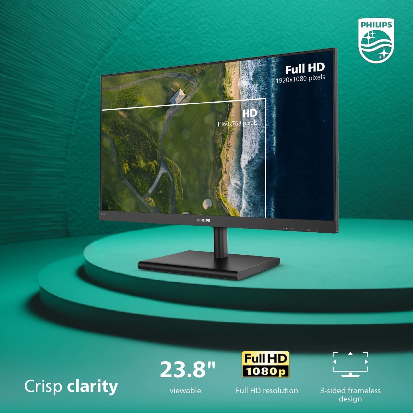 PHILIPS 241E1S Monitor sin Marco de 24 Pulgadas, 1920 x 1080 Full HD IPS, 106% sRGB, 75Hz, FreeSync, VESA.