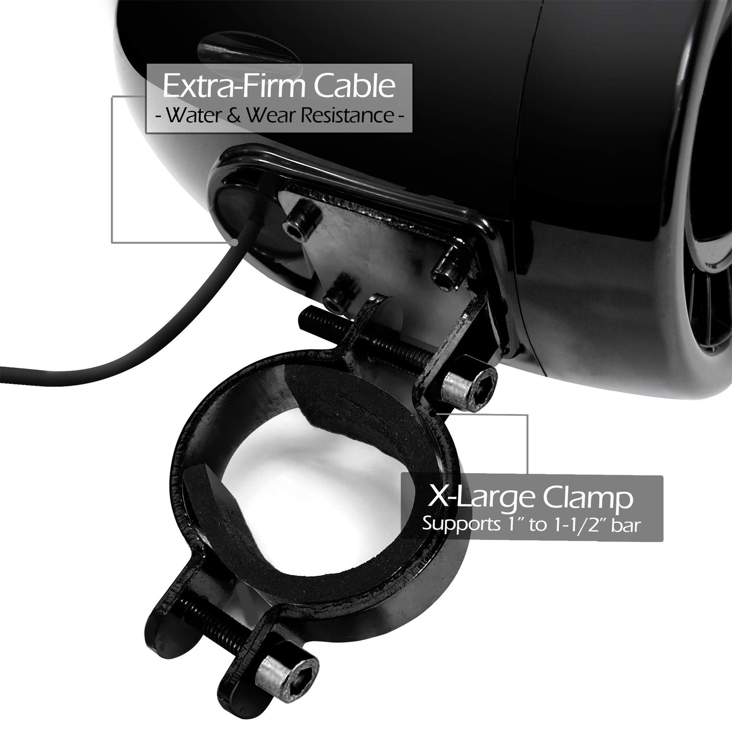 GoHawk TJ4-R - Sistema de amplificador de 4 pulgadas (10 cm), rango completo, impermeables, Bluetooth, bocinas estéreo para motocicleta, de 1 a 1.5 pulgadas (2.5 a 4 cm) Amplificador de montaje en manubrio para Harley Touring Cruiser, ATV de 4 ruedas, aux