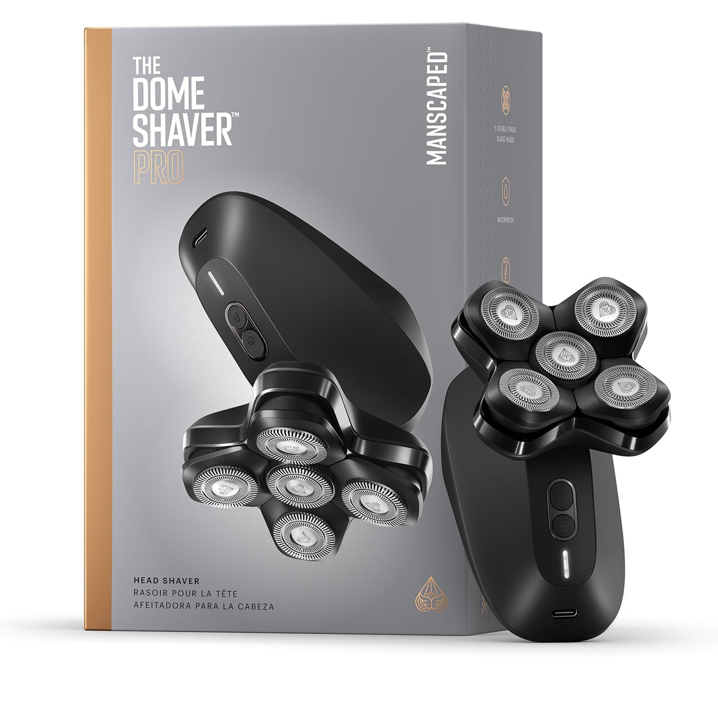 MANSCAPED® The Dome Shaver™ PRO: afeitadora para hombres, diseño rotatorio de 5 cuchillas con tecnología SkinSafe® y FlexAdjust, resistente al agua, USB-C e inalámbrica, bloqueo para viajes